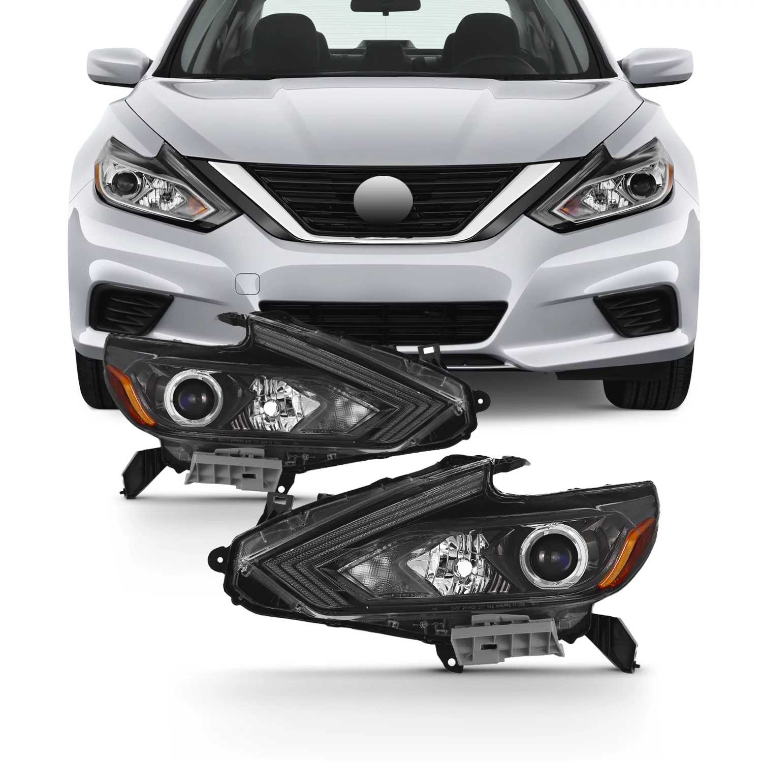 AKKON - For 2016 2017 2018 Altima Projector Headlight Black Housing Clear Lens Full Set Driver + Passenger Pair