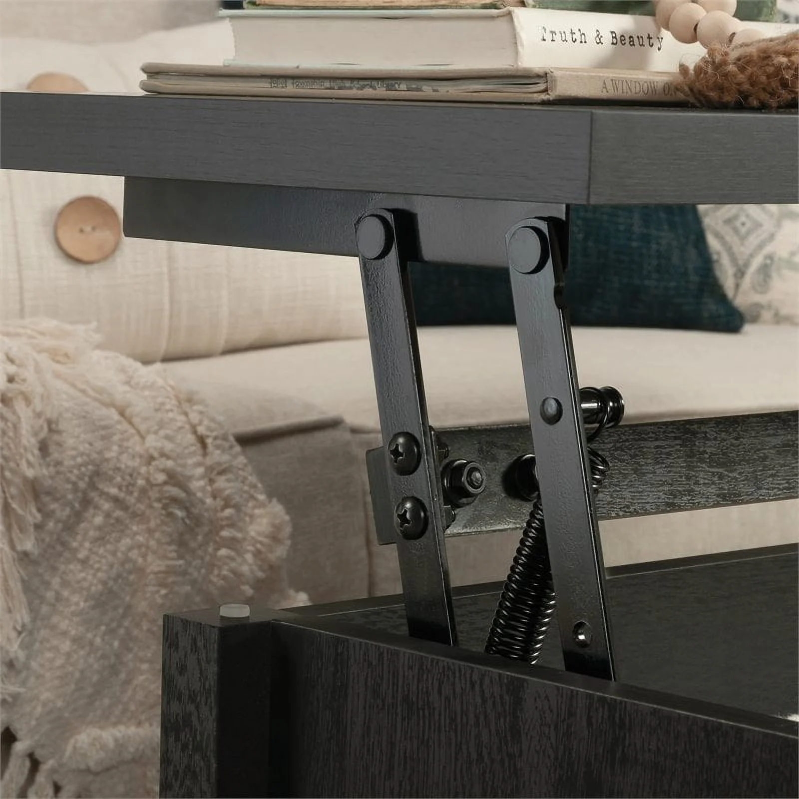 Pemberly Row Trail Wooden Lift Top Coffee Table in Raven Oak