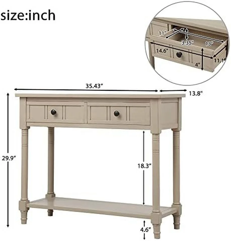 JYHOME Wood Sofa Table Console Table Entryway Table Traditional Design with Two Drawers and Bottom  for Living Room Hallway Dining Room Retro Blue