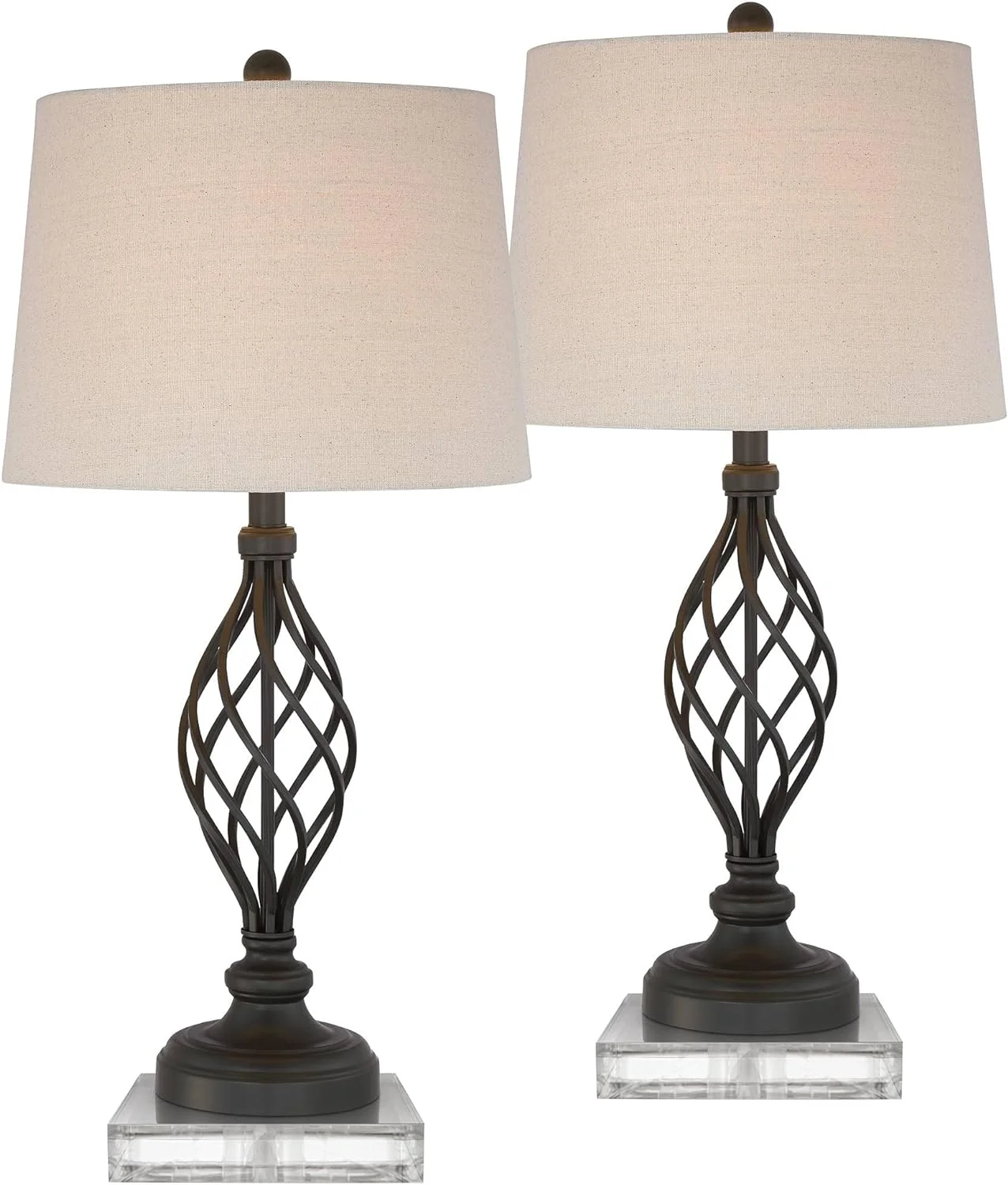 CHYTRE Annie Rustic Farmhouse Industrial Table Lamps 29.5" Tall  with Square Riser Bronze Metal Cream Fabric Drum Shade for Living Room Bedroom House Bedside Nightstand Home