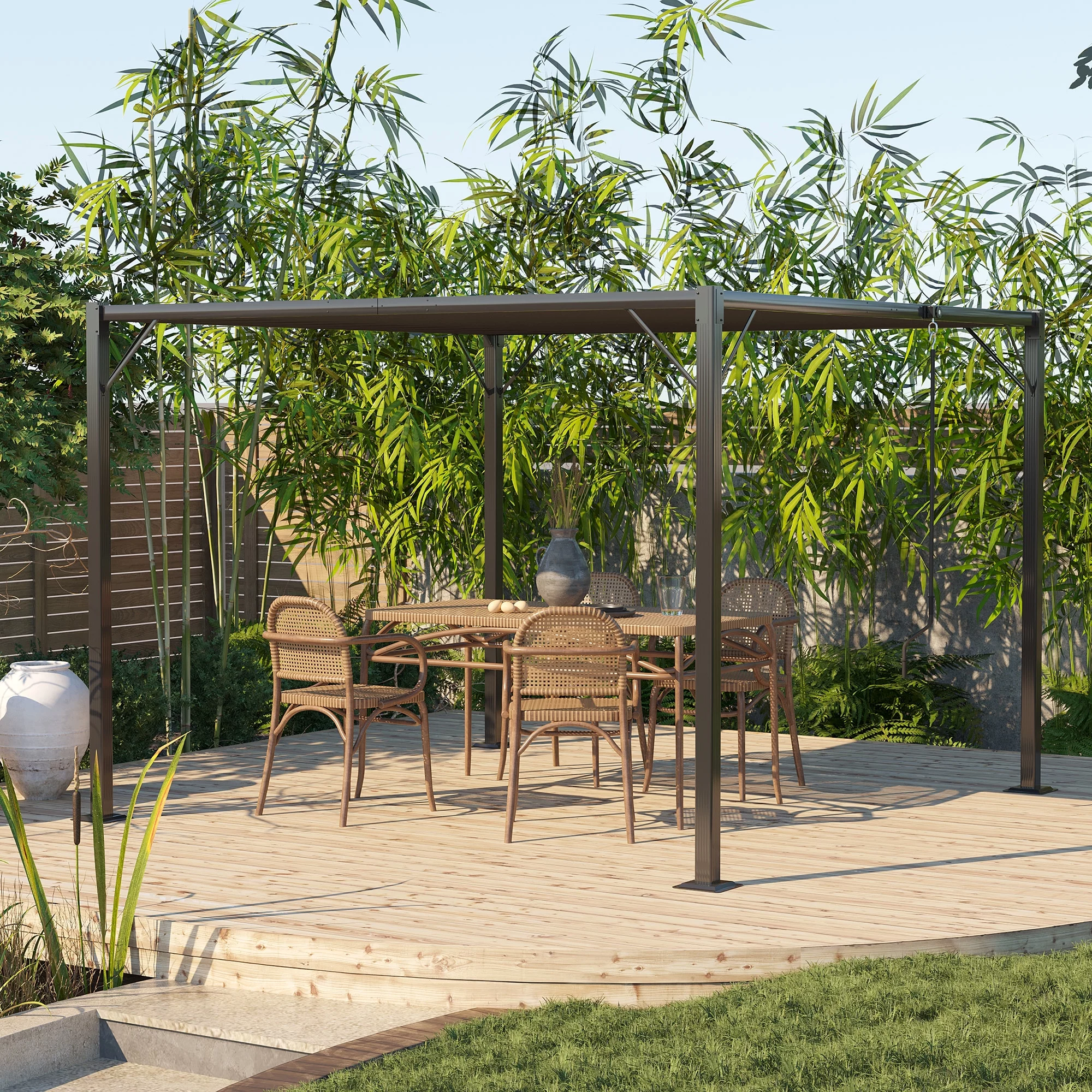 Outsunny 10' x 10' Patio Pergola, Louvered Outdoor Aluminum Gazebo with Adjustable Roof for Party, Lawn and Garden, Grey