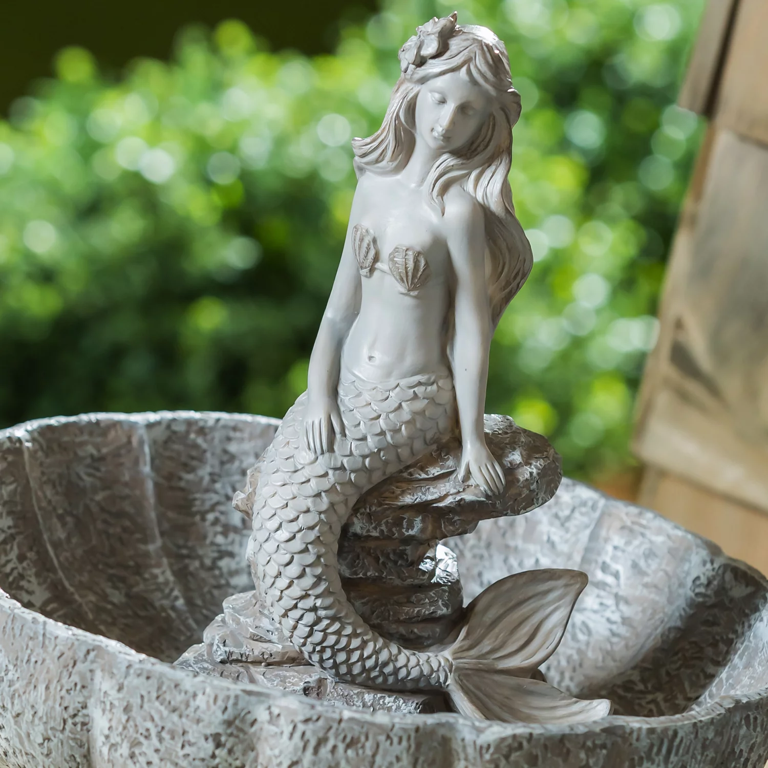 Mermaid Concrete Finish Bird Bath