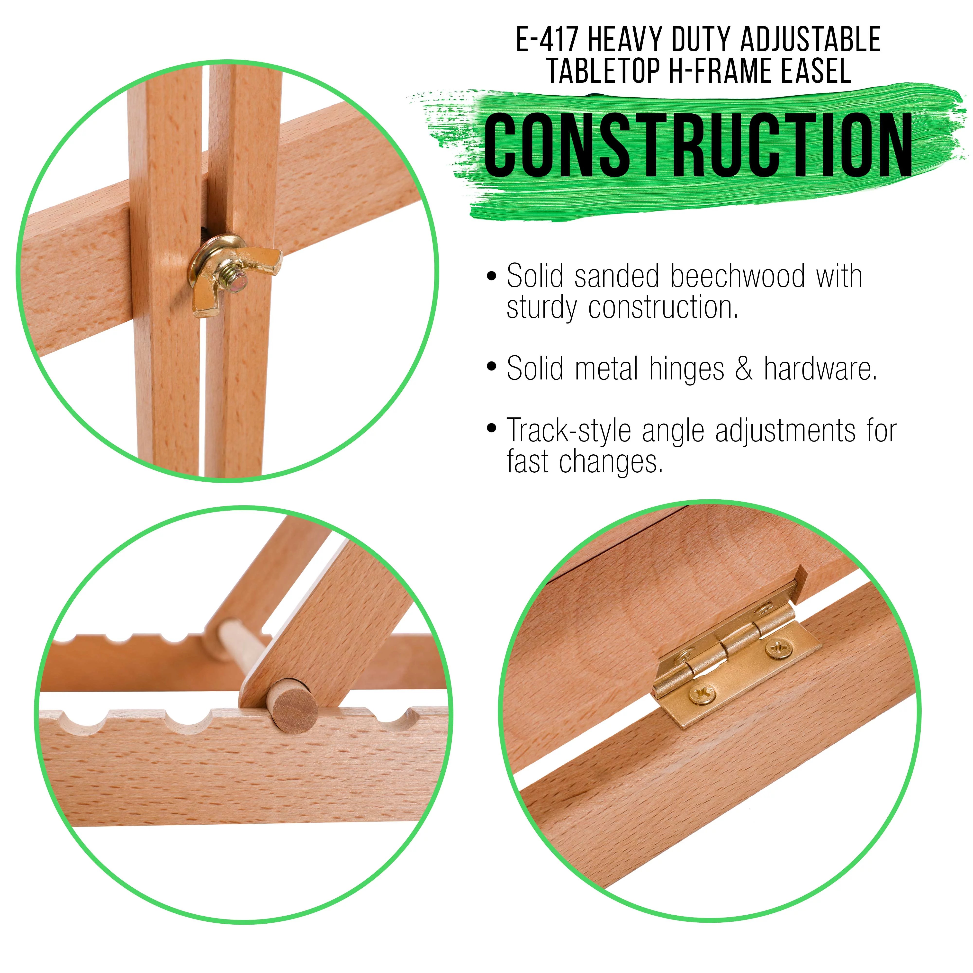 U.S. Art Supply Venice Heavy Duty Tabletop Wooden H-Frame Studio Easel - Artists Adjustable Beechwood, Holds 23