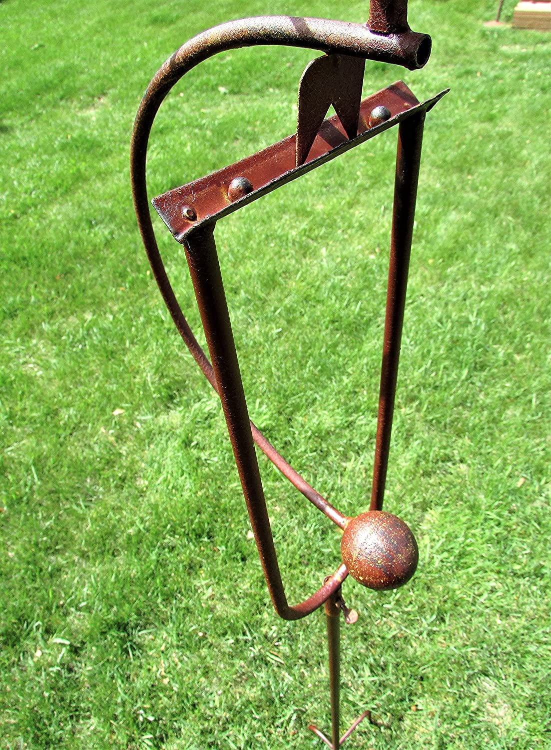 Kinetic Metal Brown Owl Yard Stake Rocking Wind Spinner Whirly-Gig Garden Art