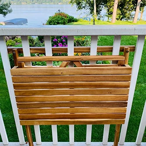 Outdoor Folding Balcony Table, Foldable Acacia Wood Deck Bar, Portable Apartment, Balcony, Railing, & Porch Furniture, 27-Inches W x 15 3/4-Inches D x 31.97-Inches H, Teak