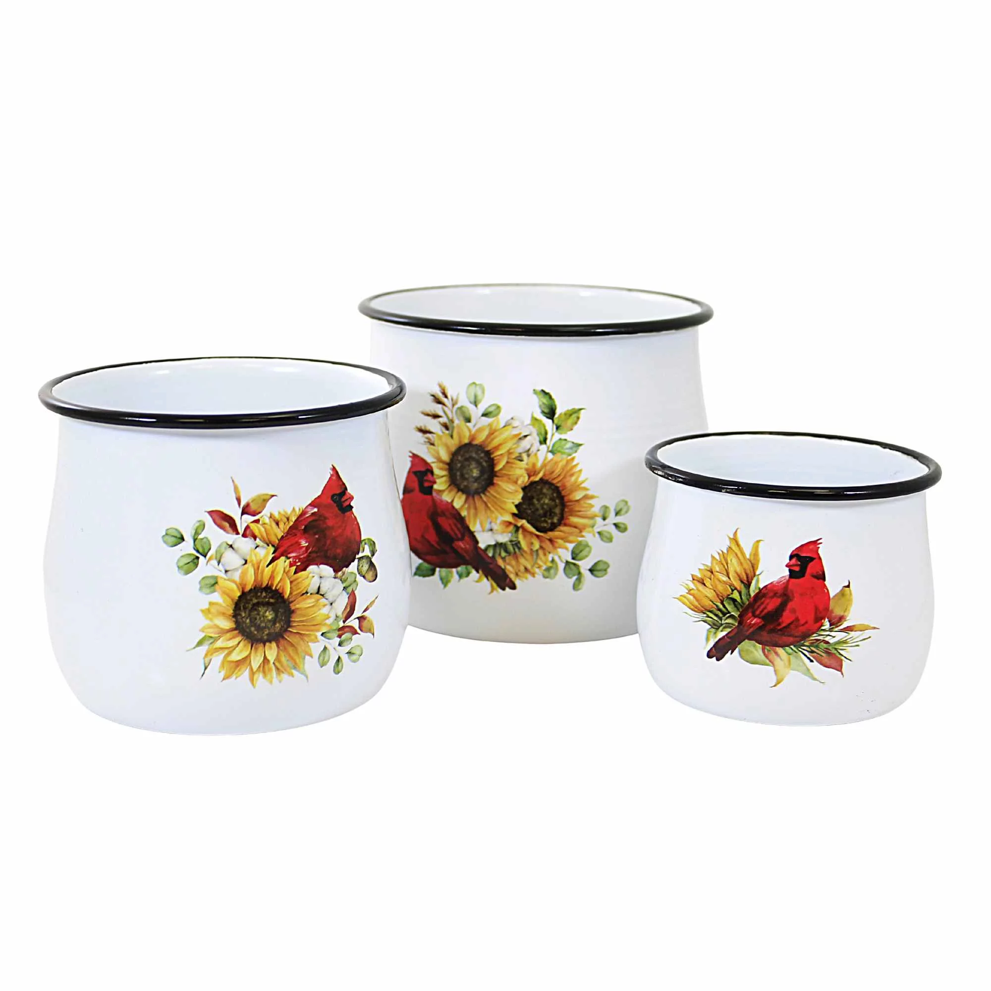 Ganz Cardinal Planter Set - Three Planters 4.25 Inch, Metal - Sunflower Bird CA182552