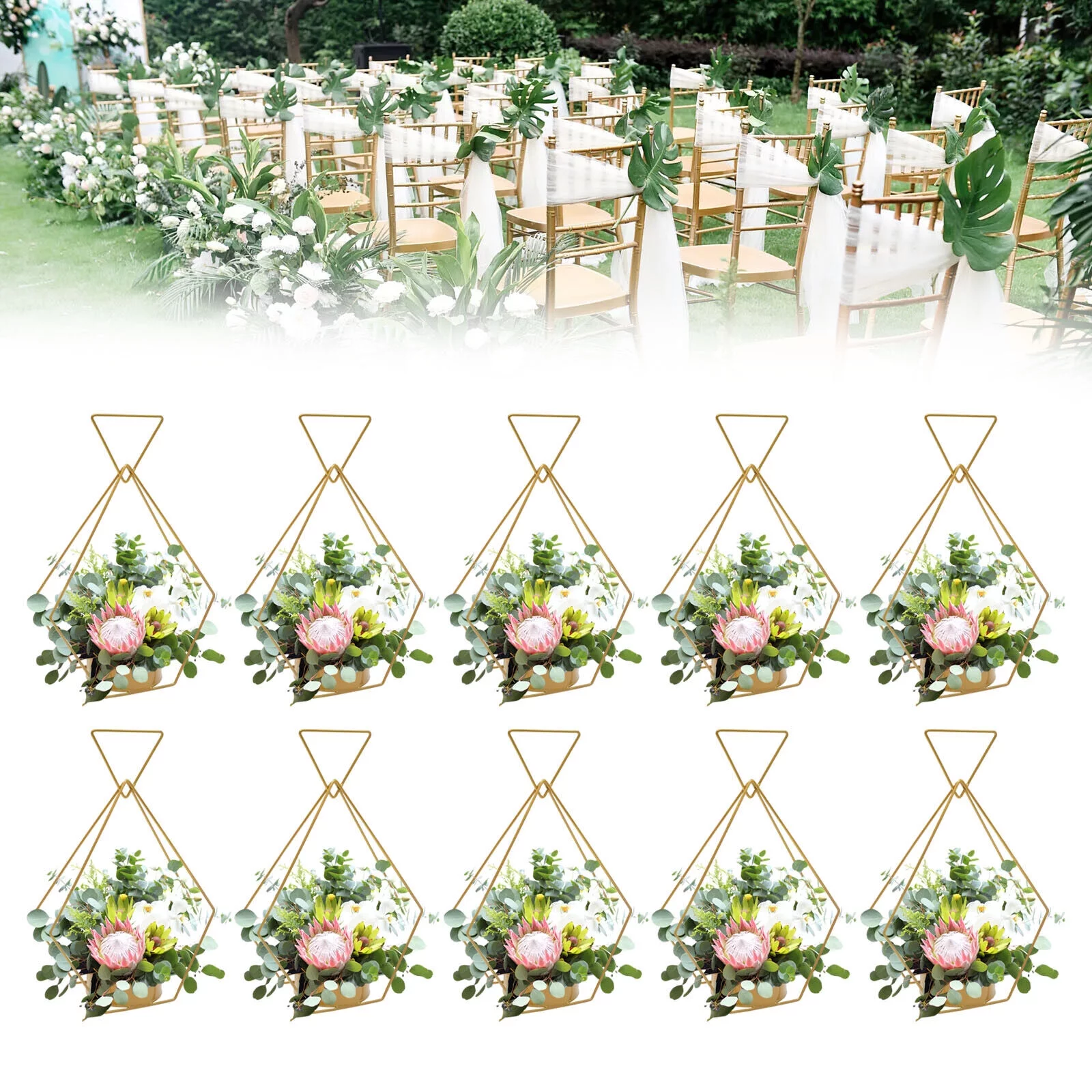 10 Pack Geometric Gold Flower Vases Diamond Shape Holder Wedding Centerpieces