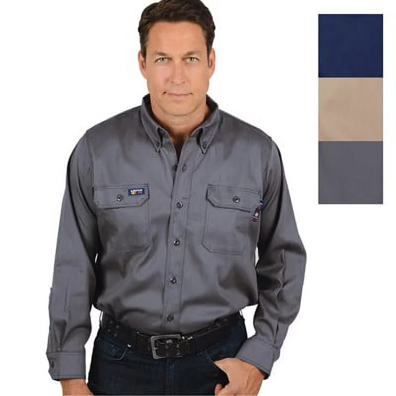 Lapco FR 8.7 Cal 7 oz. Flame Resistant 100% Cotton Twill Men's FR Uniform Shirt, Gray, Size Regular, 2X-Large (1 Unit)