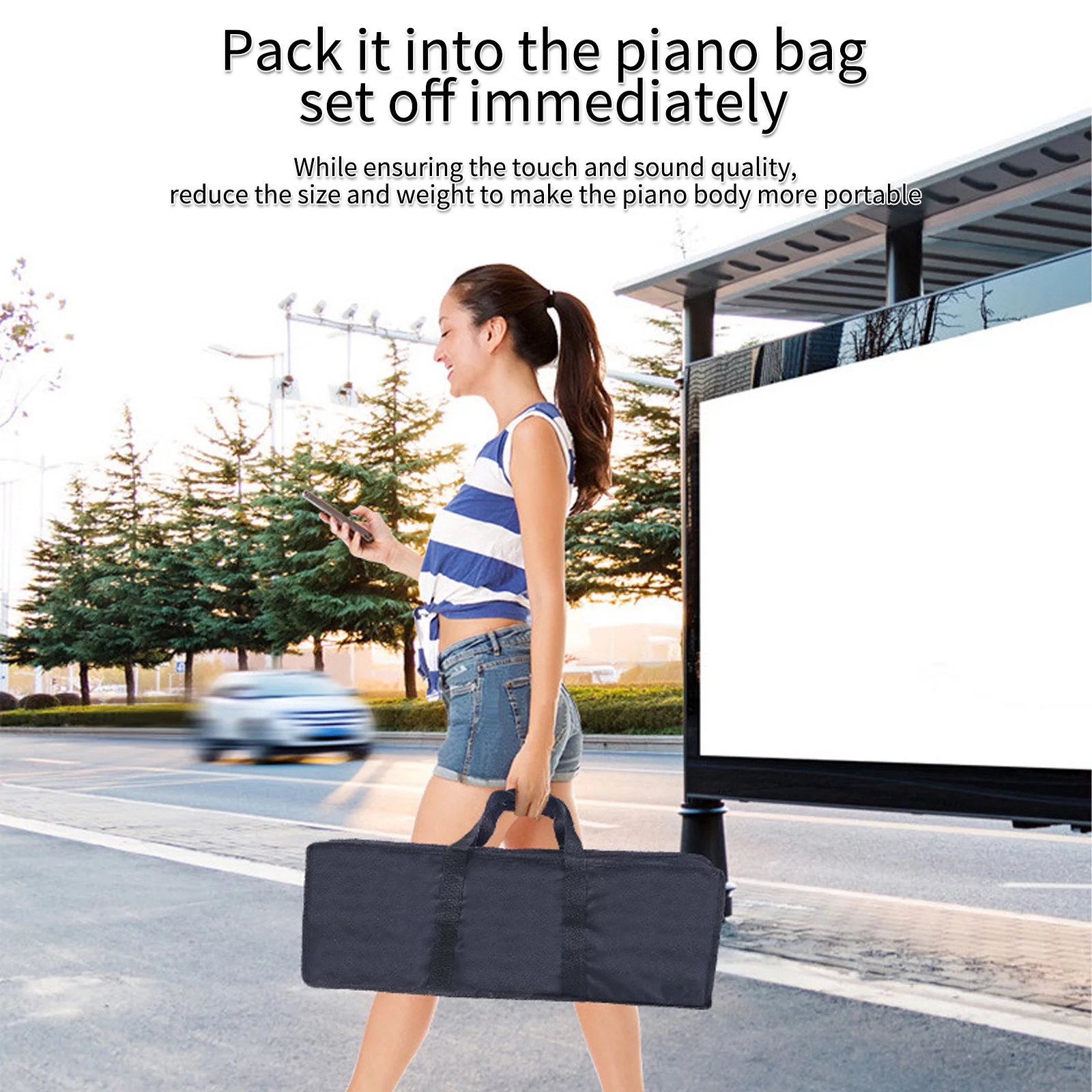 ametoys Folding Digital Piano, 61-Key Sensitive Keyboard with LCD Display and BT Connectivity