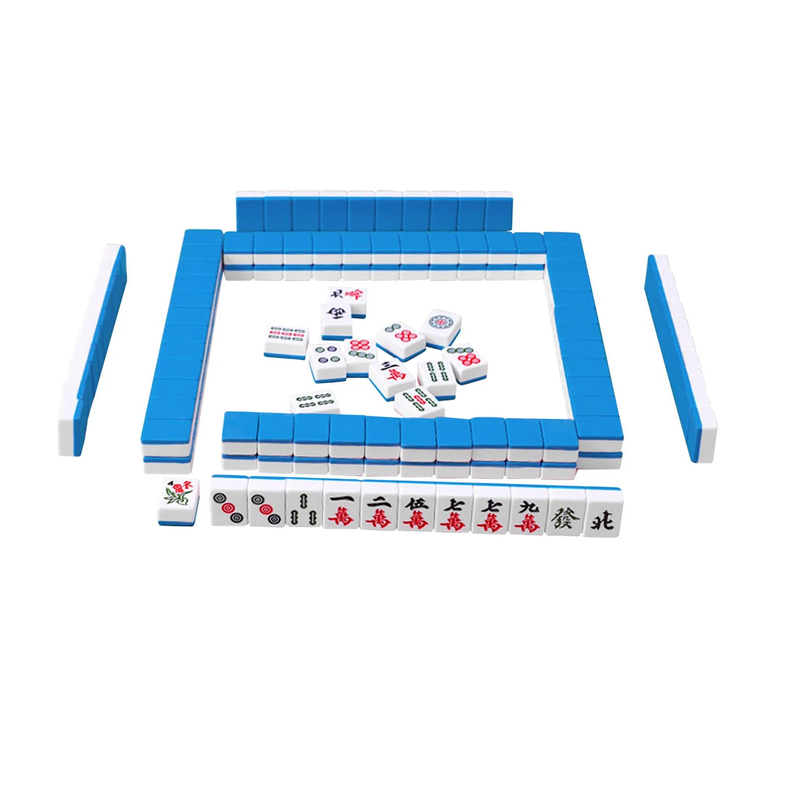 STARTIST 144x Chinese Version Game Set Mini Mahjong Tiles Chinese Game Play Traditional Classic Board Game Portable for Apartment Kids Blue