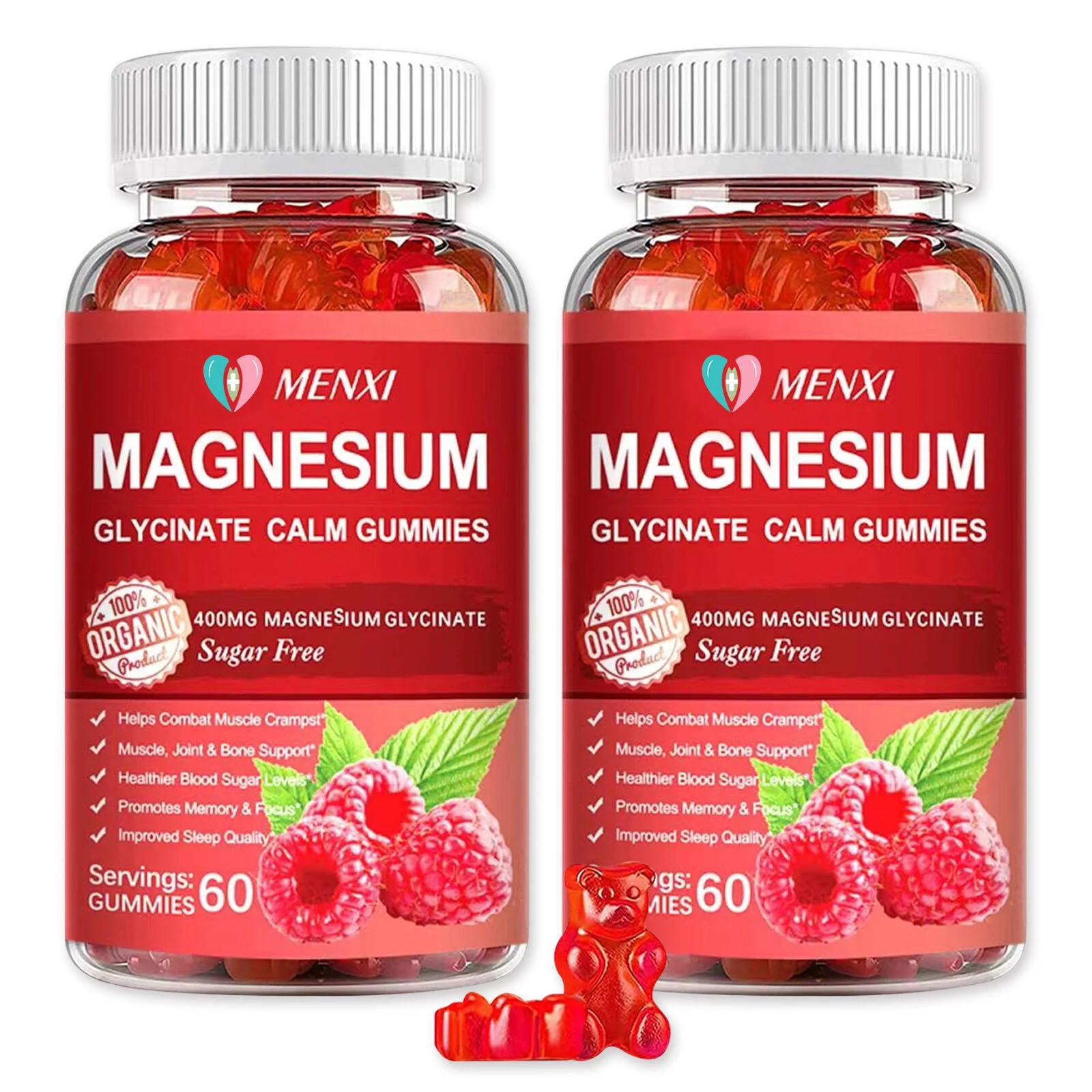 2 Pack 60 Gummies Supplement Calm Mood,Muscle, Bone & Sleep Support Magnesium Glycinate