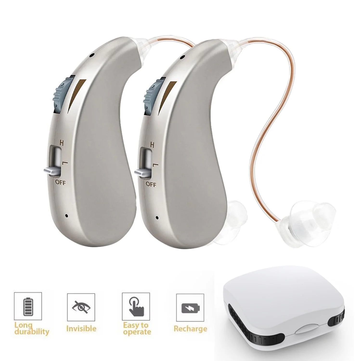 Lansion Personal Sound Amplifiers for Ears, Personal Sound Amplifiers for Seniors Rechargeable Personal Sound Amplifiers with Noise Cancelling,1 Pair, SILVER
