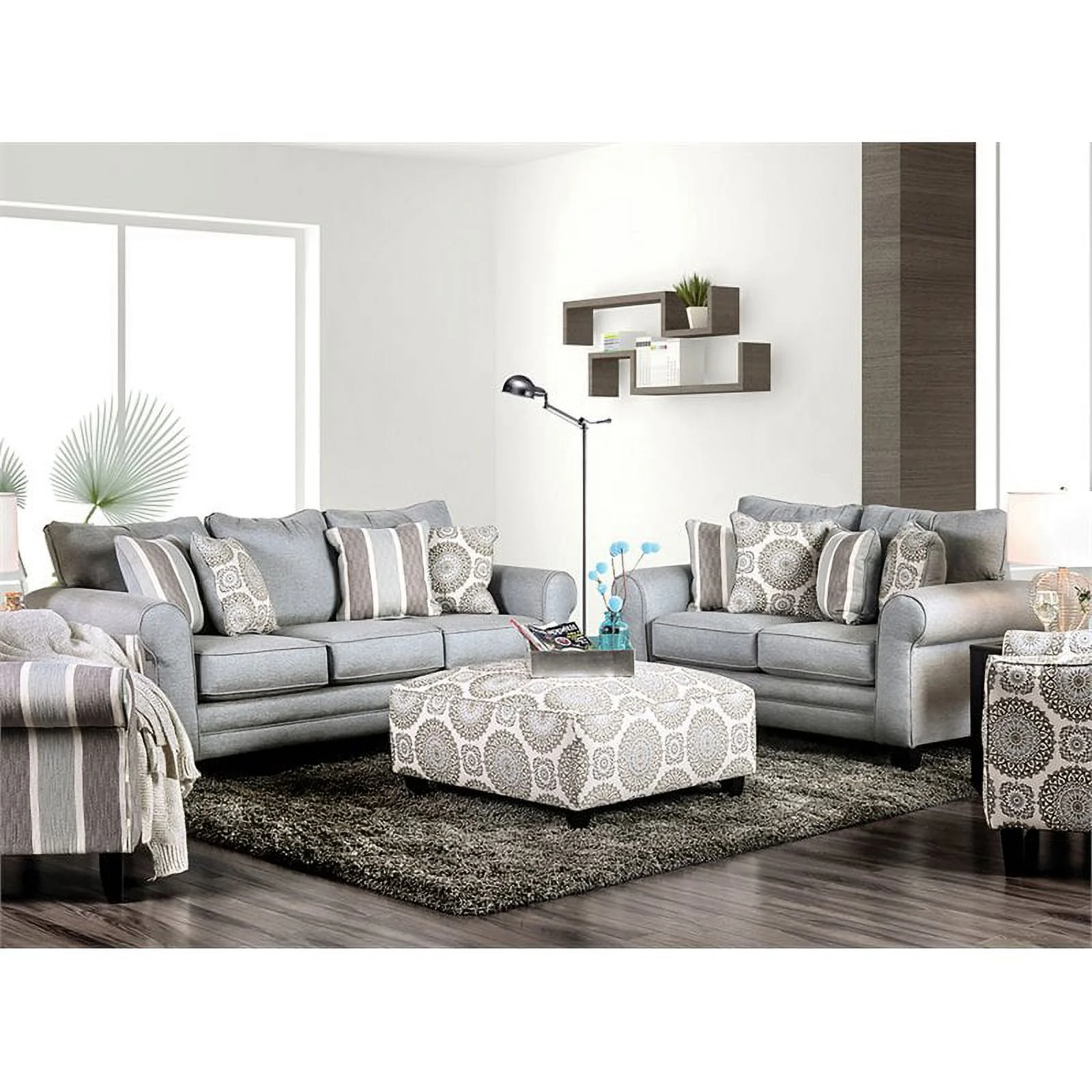 Furniture of America Joyce Transitional Fabric 2-Piece Sofa Set in Blue Gray
