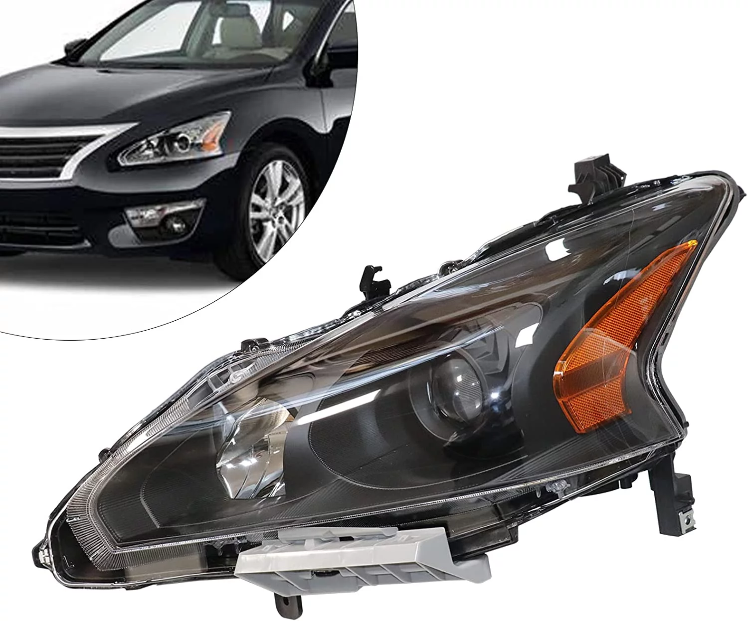 DENEST Black Housing Headlight Assembly Replacement Compatible with 2013 2014 2015 Altima Sedan Halogen Headlight NI2502208 NI2503208 - Passenger and Driver Side