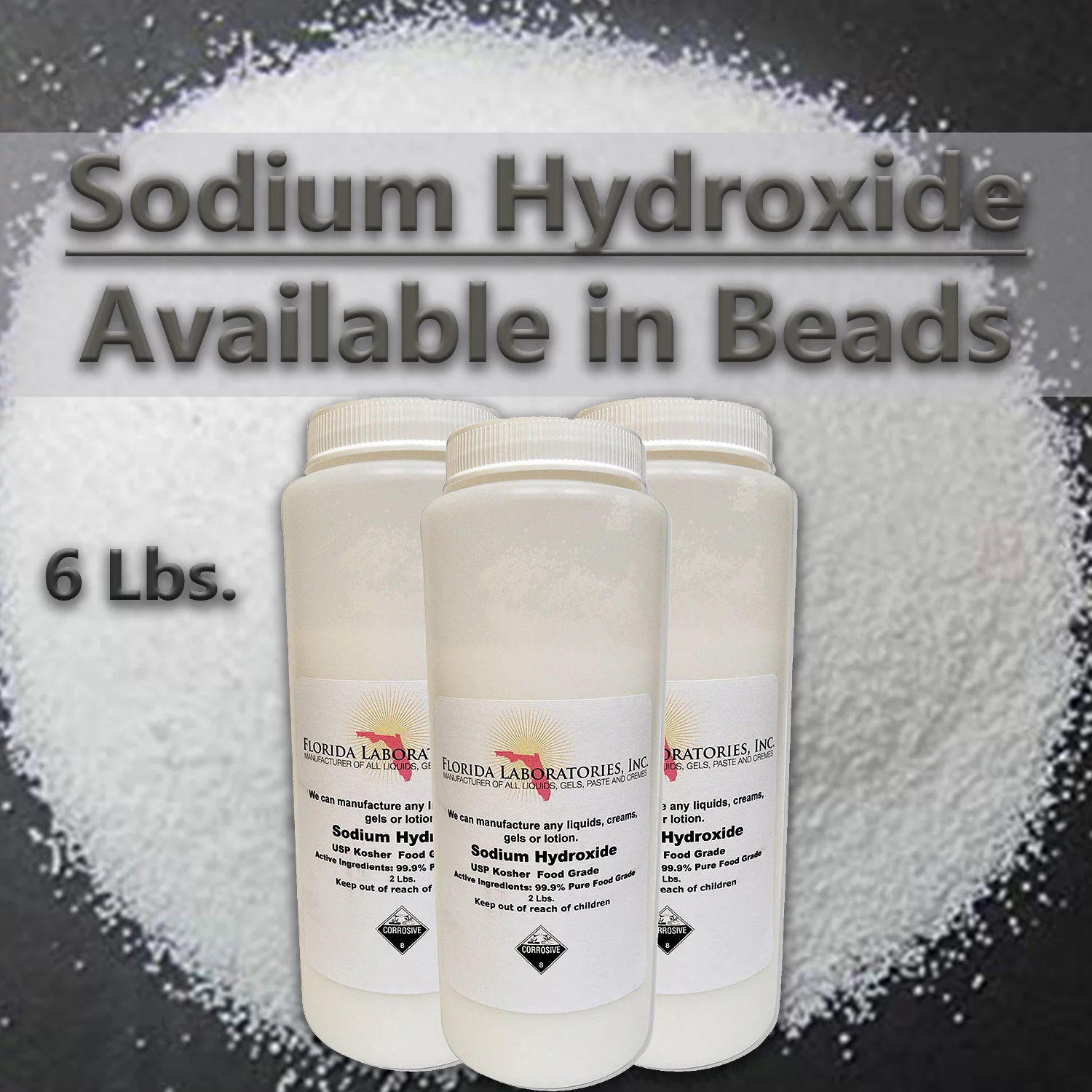 Sodium Hydroxide 99.9% Pure Food Grade Beads Caustic Soda lye 6 Lbs (Pounds)