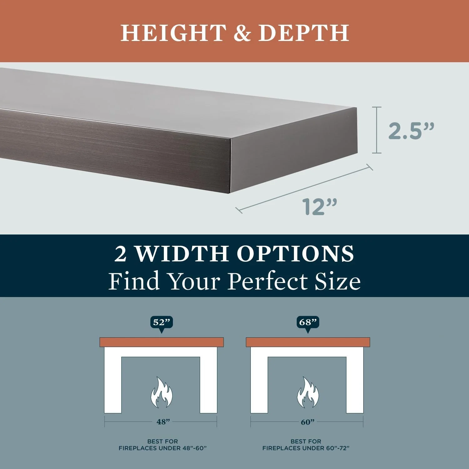 Pilgrim Home and Hearth Titus 52-Inch Metal Fireplace Mantel Shelf in Shadow Iron