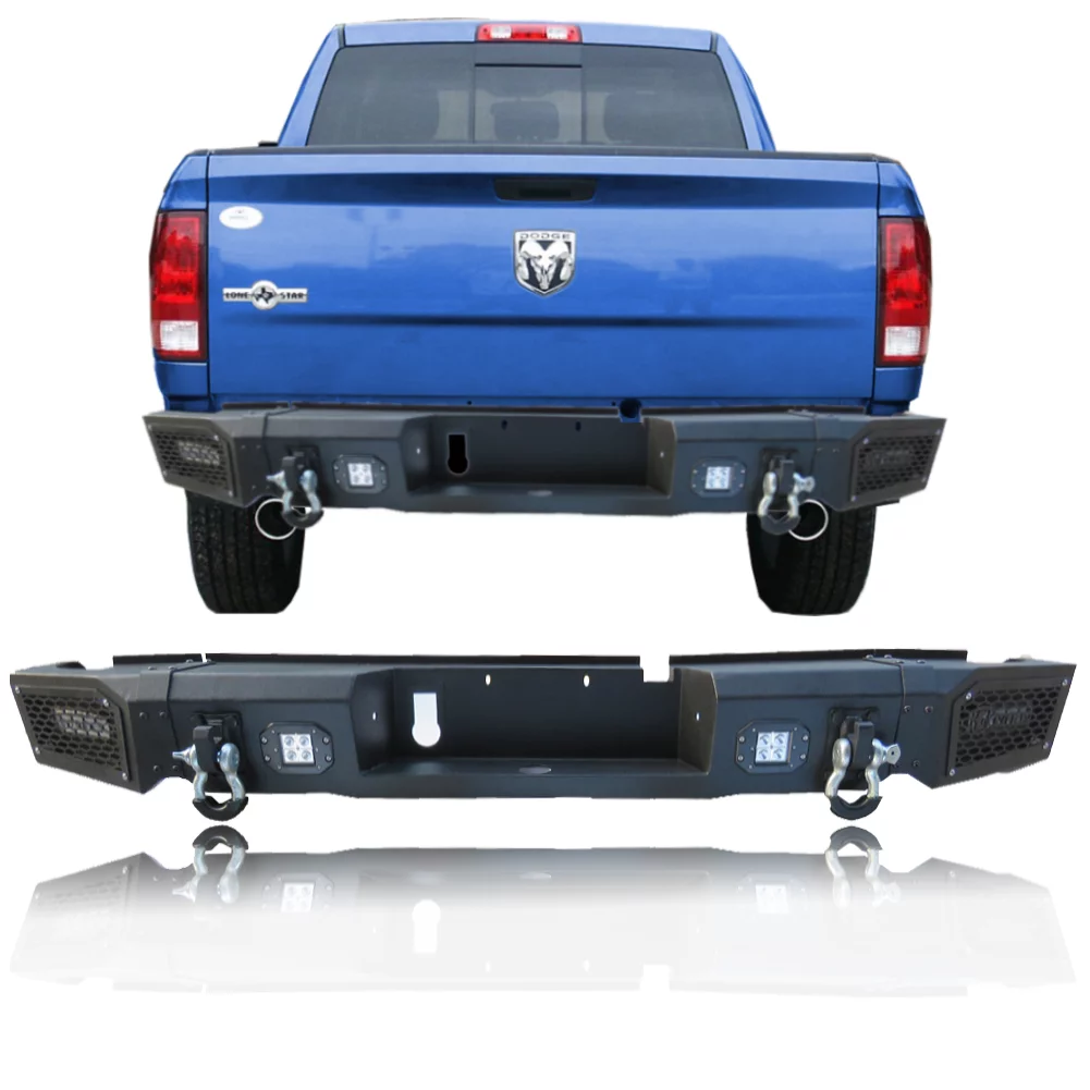 Ronghui Fits for 2013-2018 Dodge Ram 1500 New Steel Black Rear Bumper w/LED Lights & D-Rings