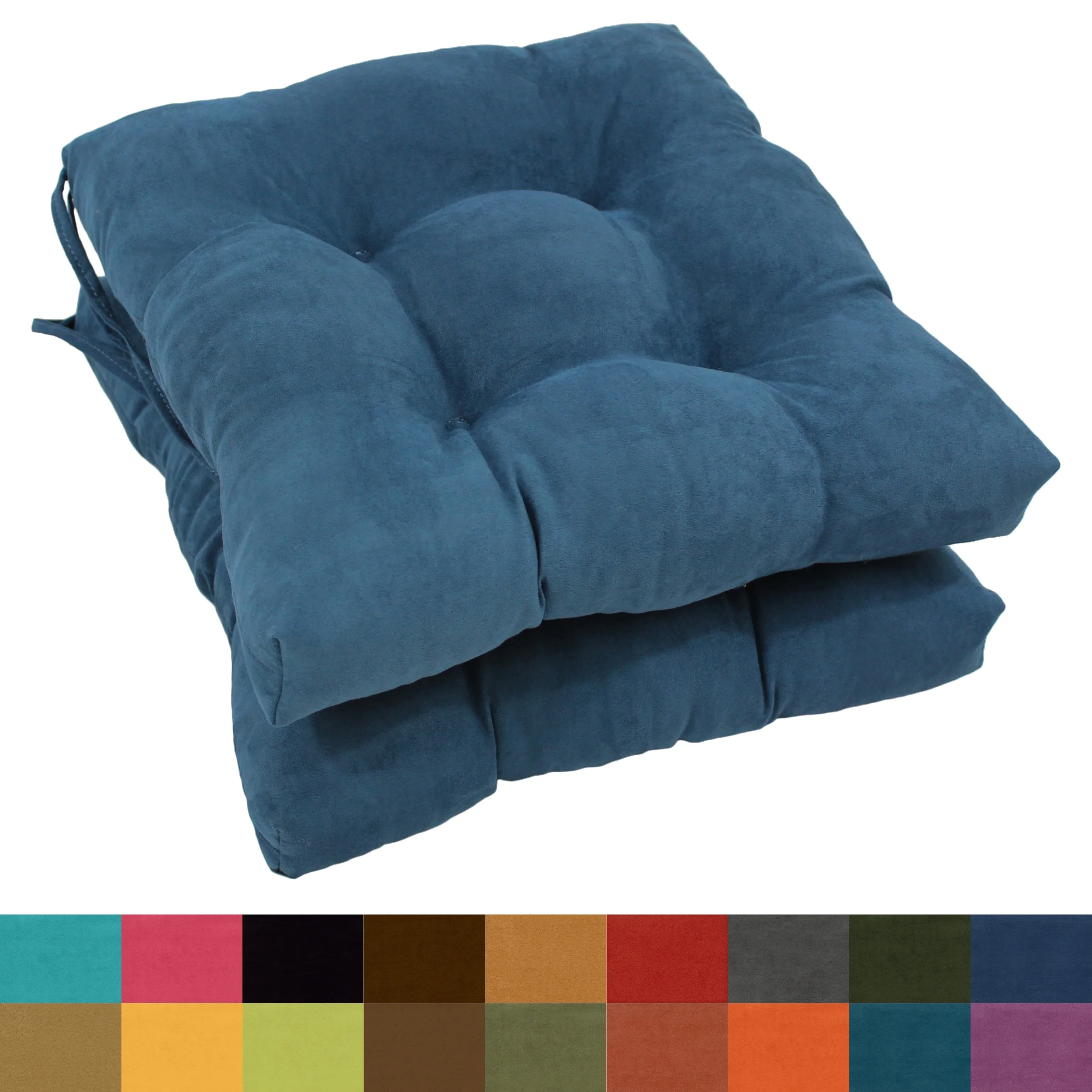 Blazing Needles  16 in. Solid Microsuede Square Tufted Chair Cushions, Tangerine Dream - Set of 2