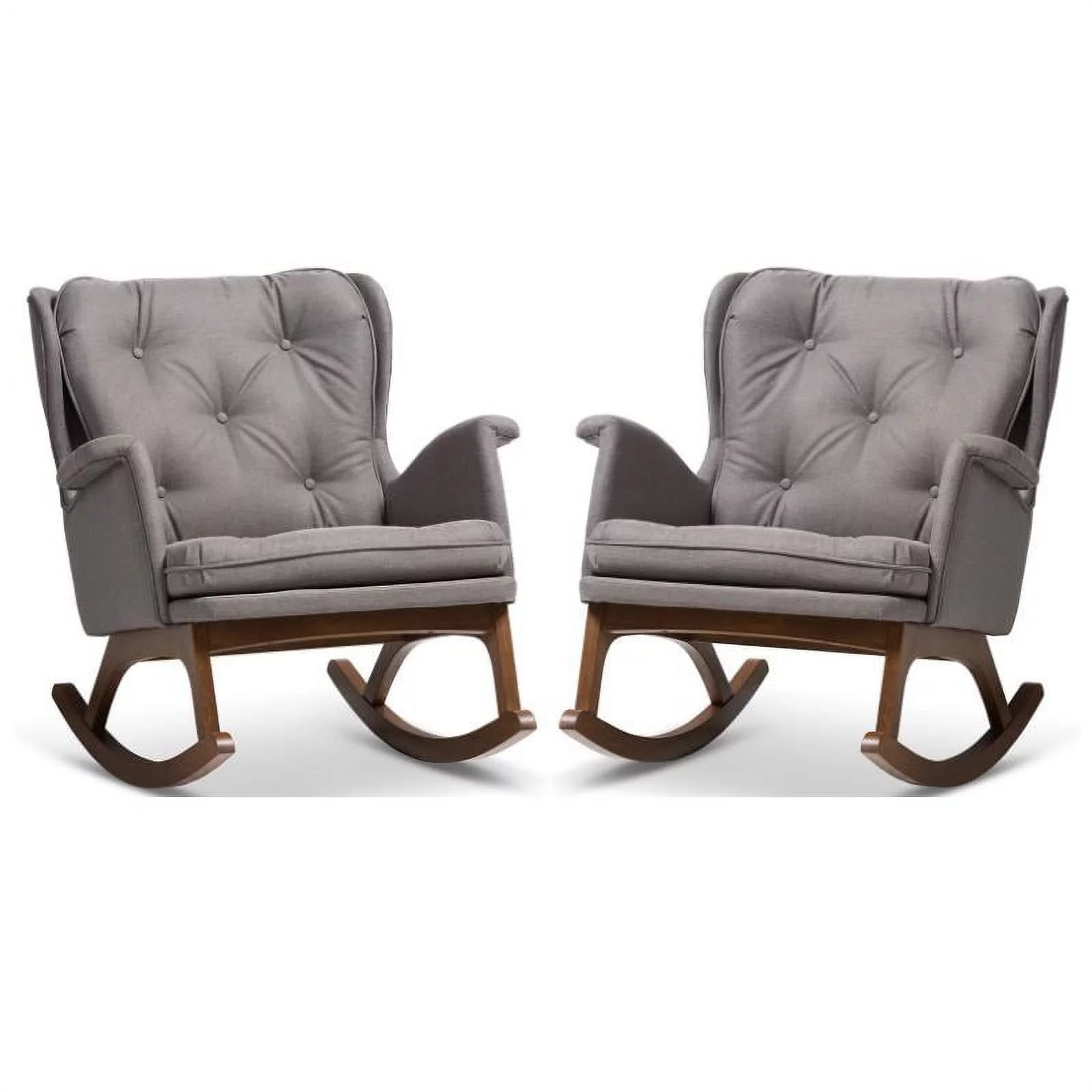 Home Square 2 Piece Tufted Upholstered Fabric Rocker Set in Gray and Walnut