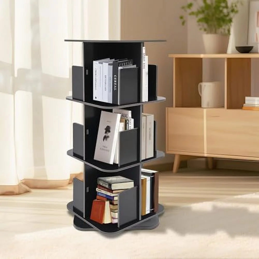 TQJKLFDY Rotating Bookshelf  3 Tier Square Bookshelf for Small Space  ° Open Stackable Bookcase  Rack  Corner Narrow Book  Organizer for Bedroom  Nursery  Living Room ()