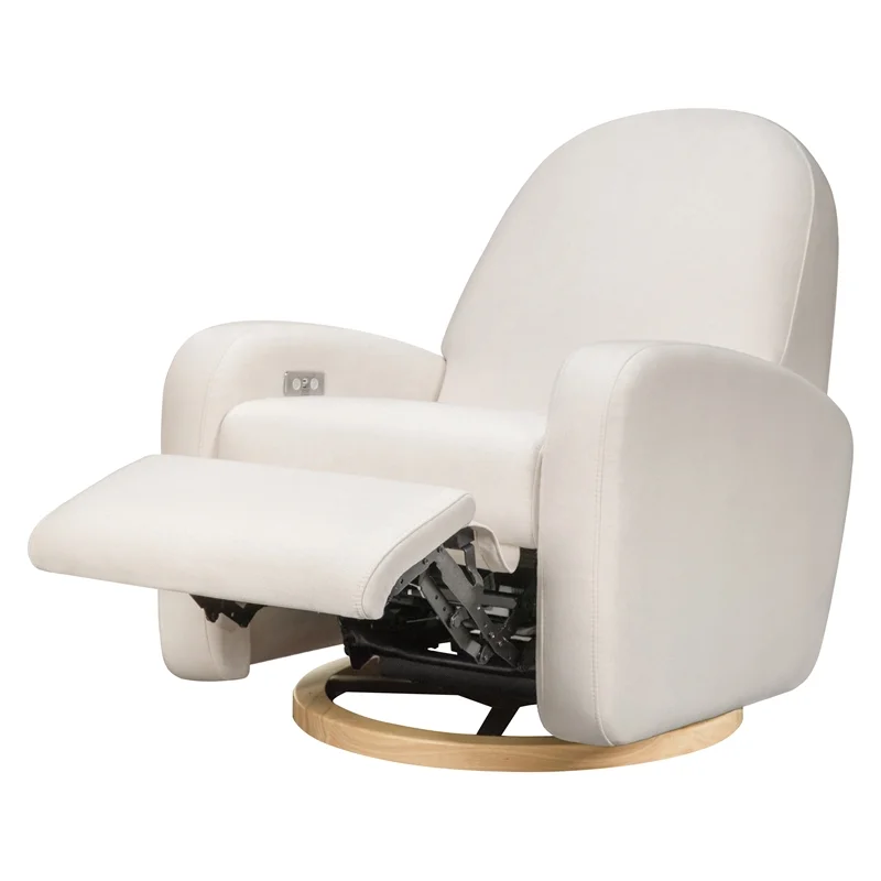 Pemberly Row Fabric Glider Recliner with Electronic Control and USB in Cream
