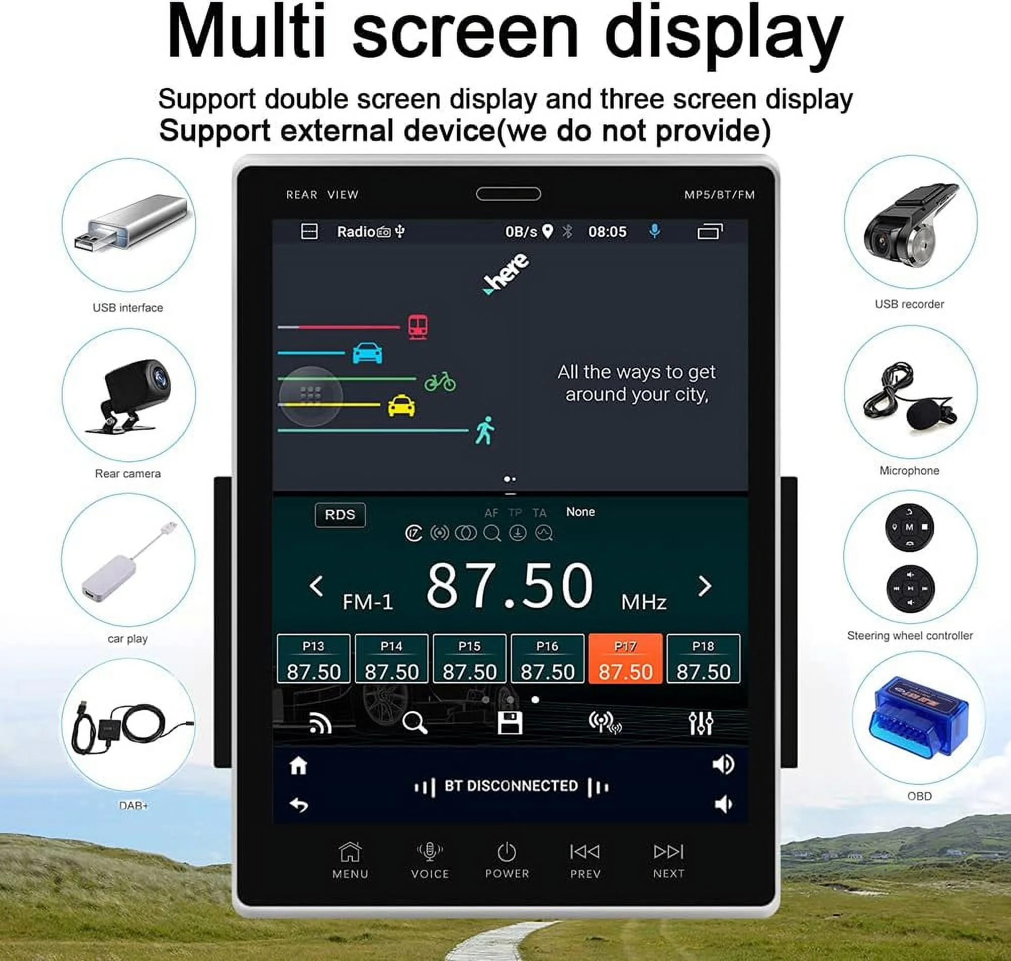 THONZER Android Car Stereo Double Din 9.5'' HD Moving Vertical Touch Screen in Dash Car Radio GPS Navigation Bluetooth, Multi Screen Display, Mirror Link, WiFi, SWC, USB, Rear Camera 2 Din Radio