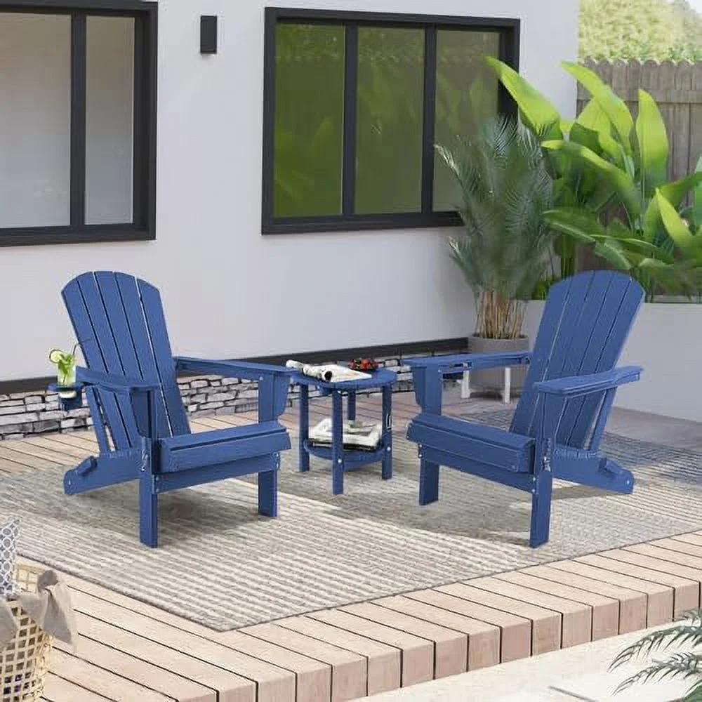 Adirondack Chair Plastic Adirondack Chairs Wood Texture Fire Pit Chairs Folding Adirondack Chairs Composite Adirondack Chairs Resin Adirondack Chairs with Cup Holder (Black)