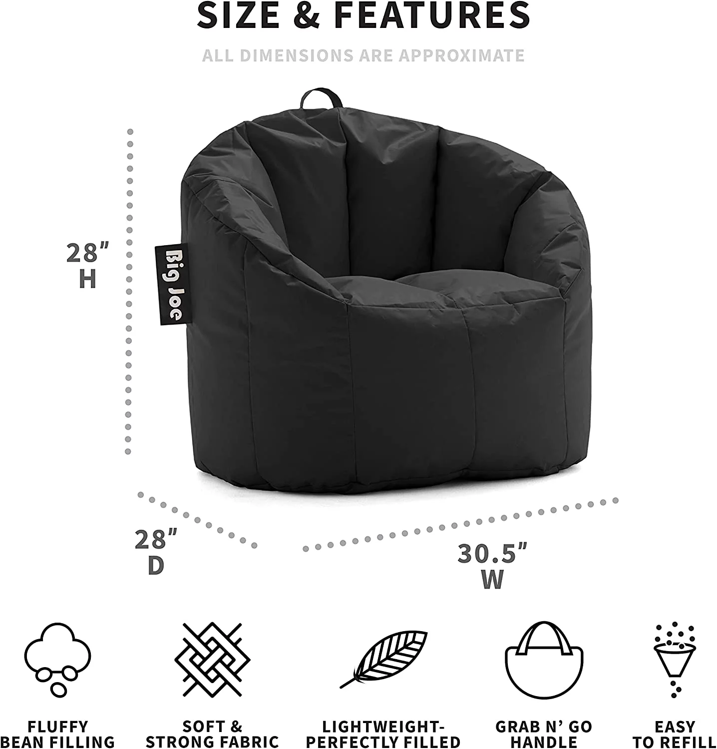 QINBI Milano Bean Bag Chair, Black Smartmax, 2.5ft & Milano Bean Bag Chair, Red Smartmax, 2.5ft