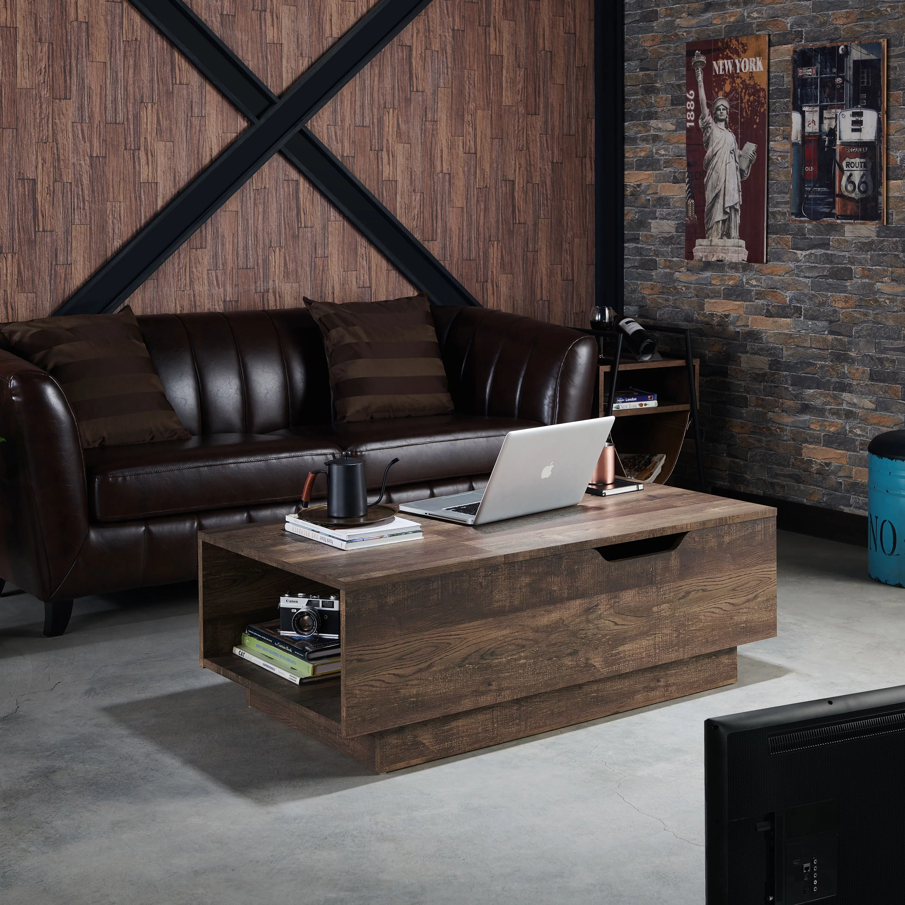 Furniture of America Arbo Lift-Top Coffee Table, Reclaimed Oak