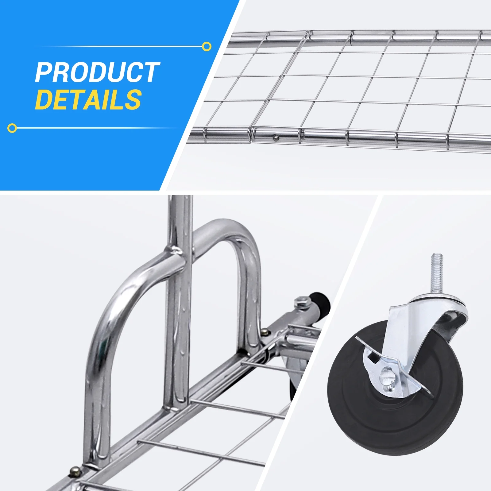 450 lbs Heavy Duty Garment Rack with Shelves Collapsible Clothes Rack on Wheels Commercial Grade Rolling Clothing Rack for Hanging Clothes Portable Adjustable, Chrome Finish