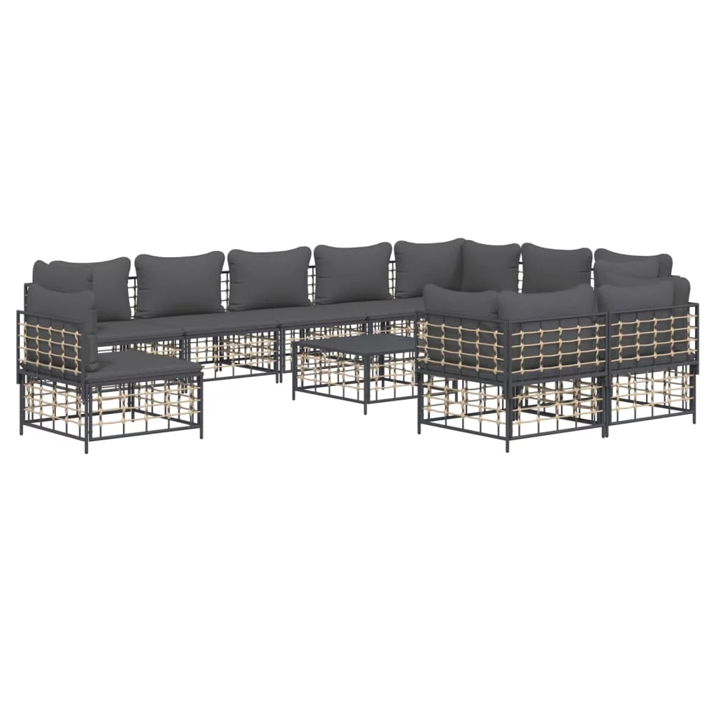 Aibecy 11 Piece Patio Set with Cushions Anthracite Poly Rattan