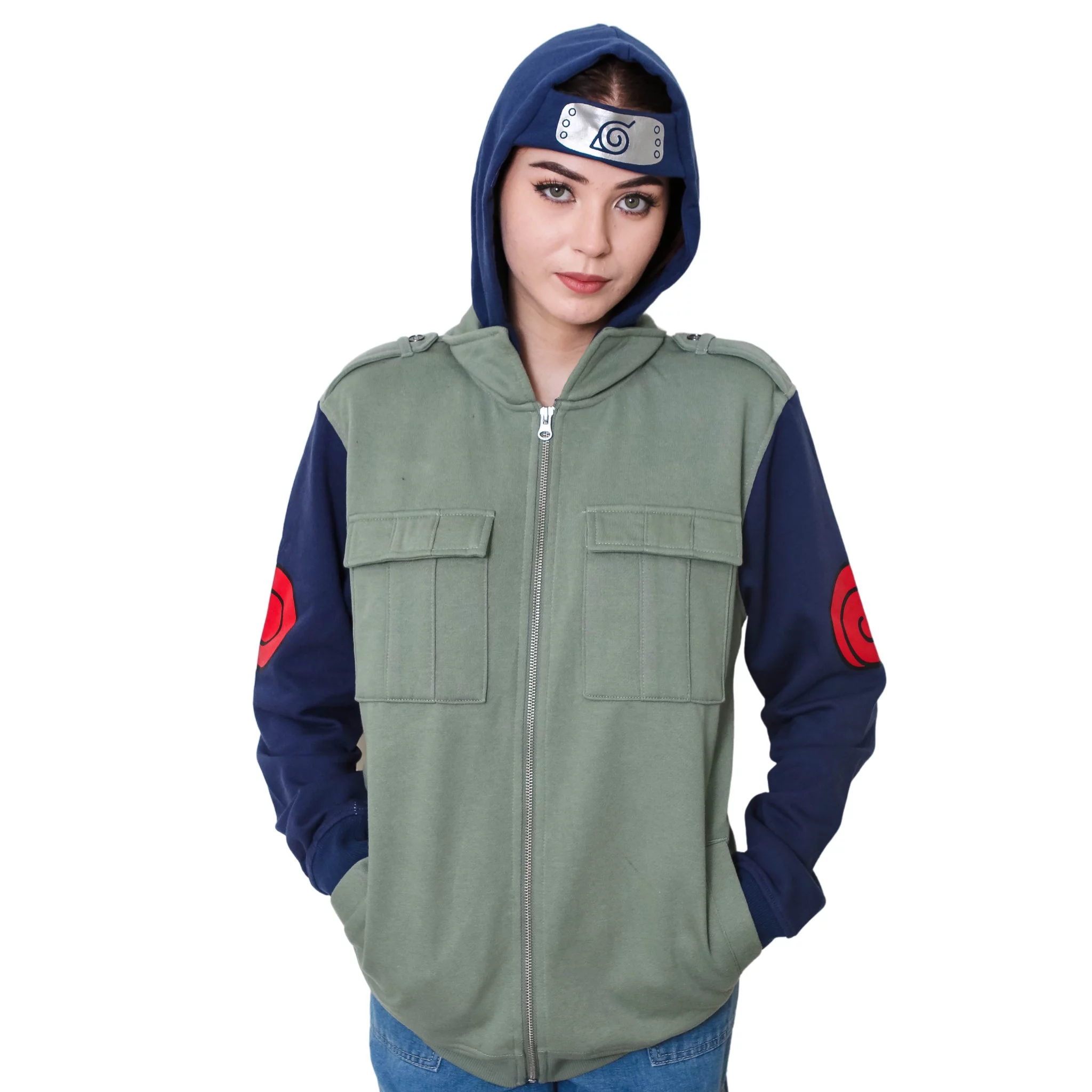 Naruto Shippuden Kakashi Hatake Cosplay Military Style Hoodie With Headband L