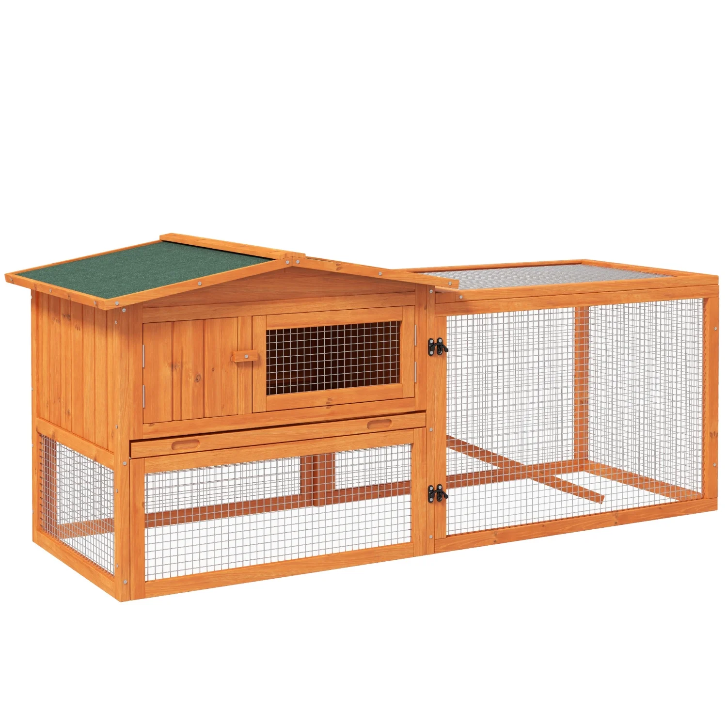 ZJbiubiuHome PawHut Rabbit Hutch 2-Story Bunny Cage Small Animal House with Slide Out Tray  Detachable Run  for Indoor Outdoor  61.5” x 23” x 27”  Orange