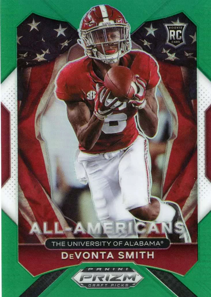 NFL 2021 Panini Prizm Draft Picks DeVonta Smith Green Trading Card #186 (Rookie)