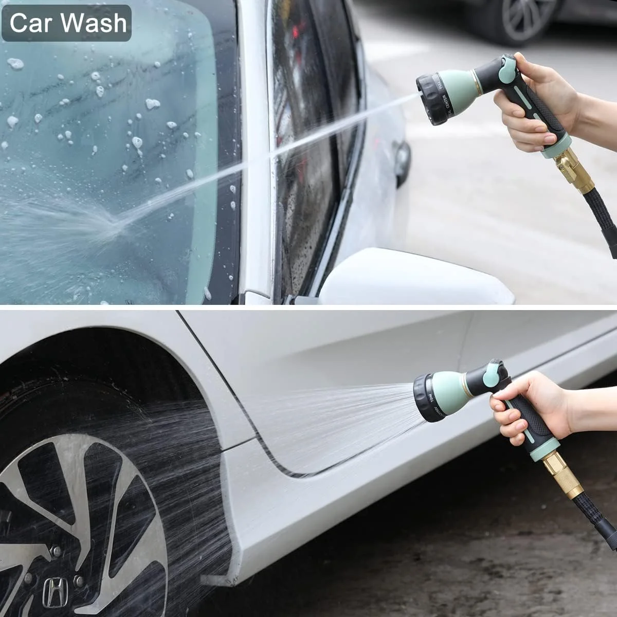 FANHAO Garden Hose Nozzle Heavy Duty, 100% Metal, 8 Spray Patterns, High Pressure with Thumb Control