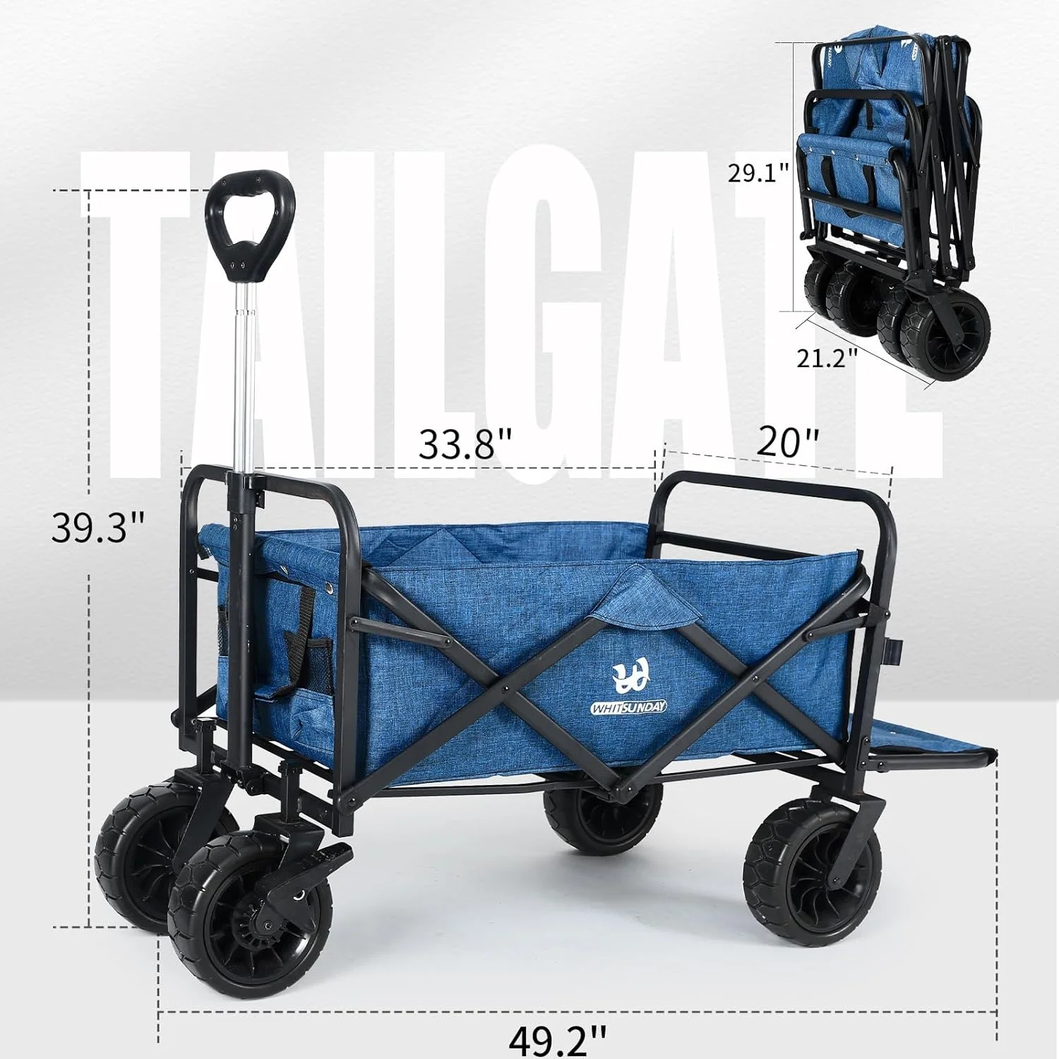 Collapsible Folding Garden Outdoor Park Utility Wagon Picnic Camping Cart With 8“ Bearing Wheel And Brake (Standard Size(Plus+) 8