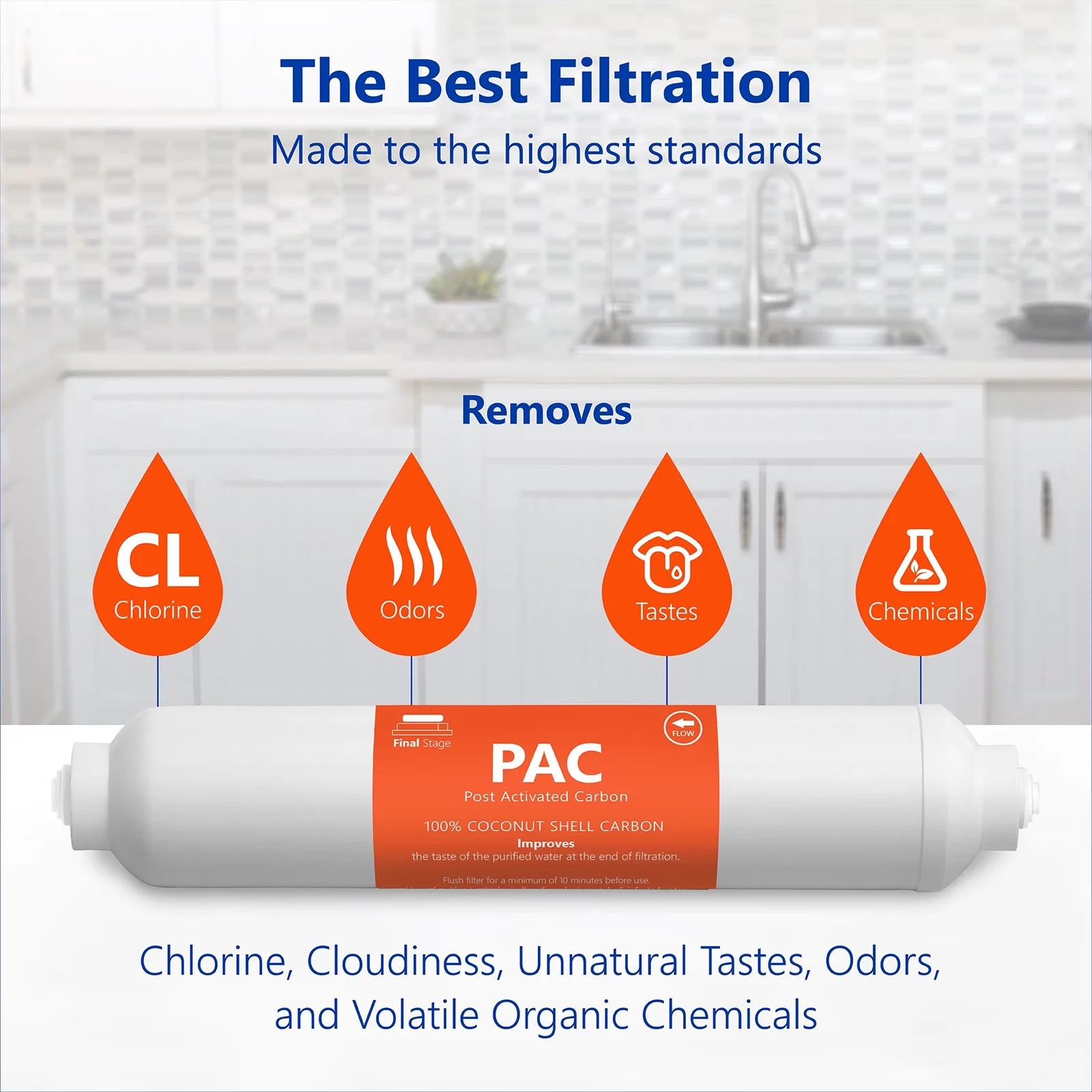 Express Water – 2 Pack Post Activated Carbon PAC Water Filter Replacement – 5 Micron Inline Filter – 10 inch Quick Connect – Under Sink and Reverse Osmosis System