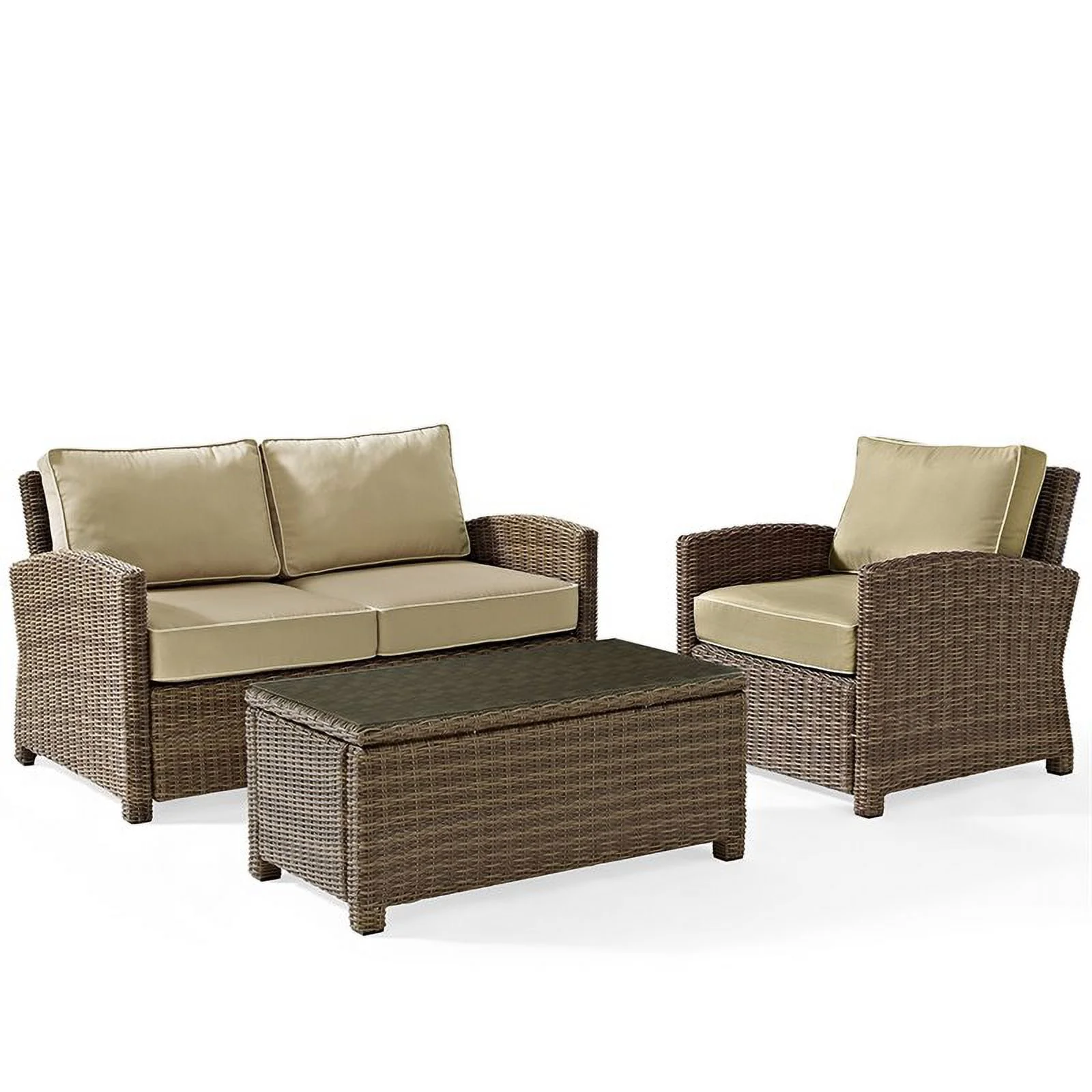 Afuera Living 3 Piece Wicker Patio Sofa Set in Brown and Sand