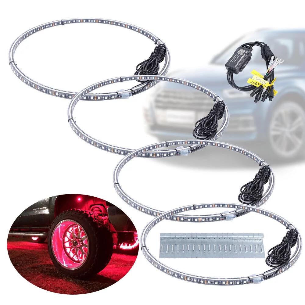 Miumaeov 4pcs 17.5'' RGB Double Row LED Wheel Lights Ring Rim Lamp For Car Truck Bluetooth
