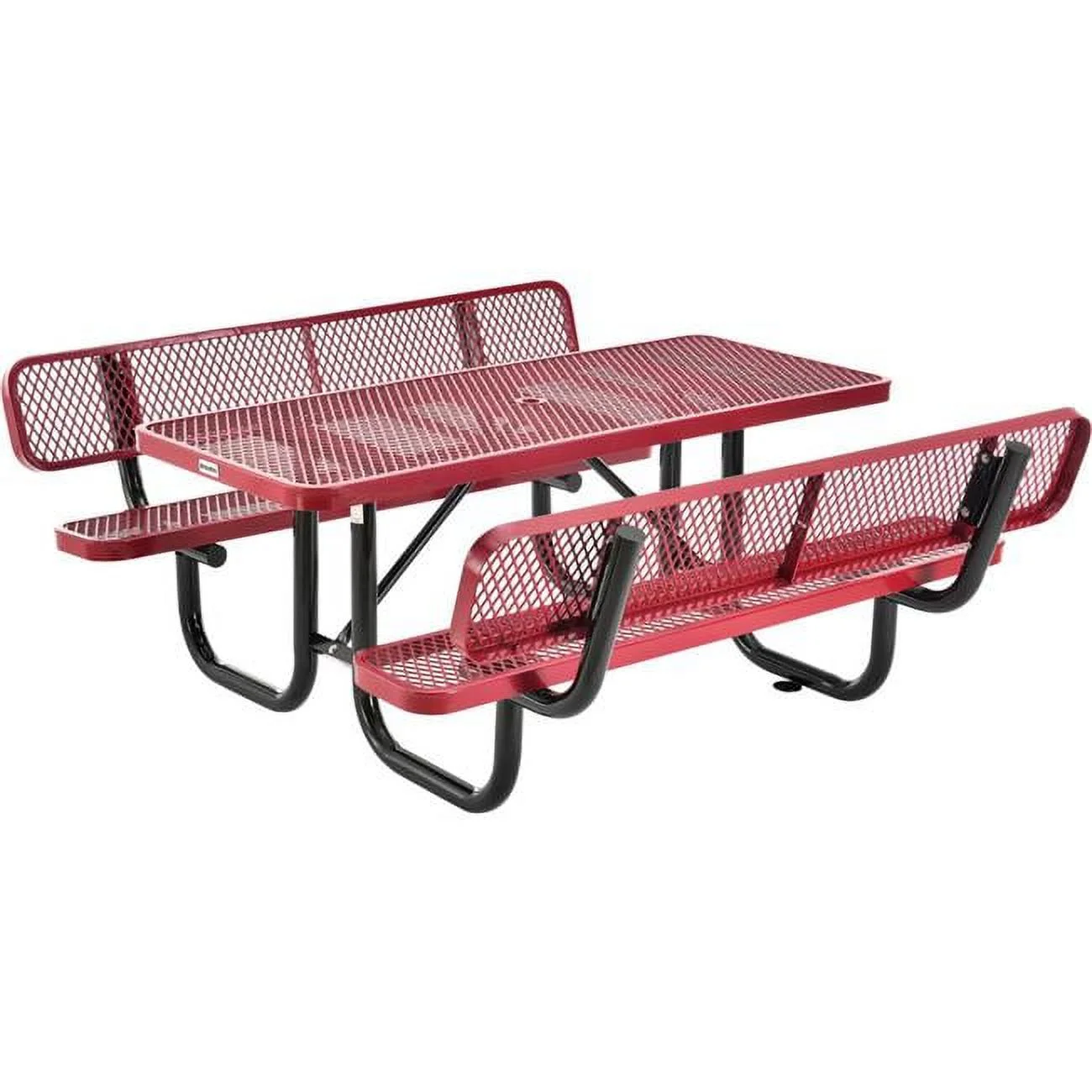6 ft. Rectangular Outdoor Expanded Metal Picnic Table with Backrests, Red