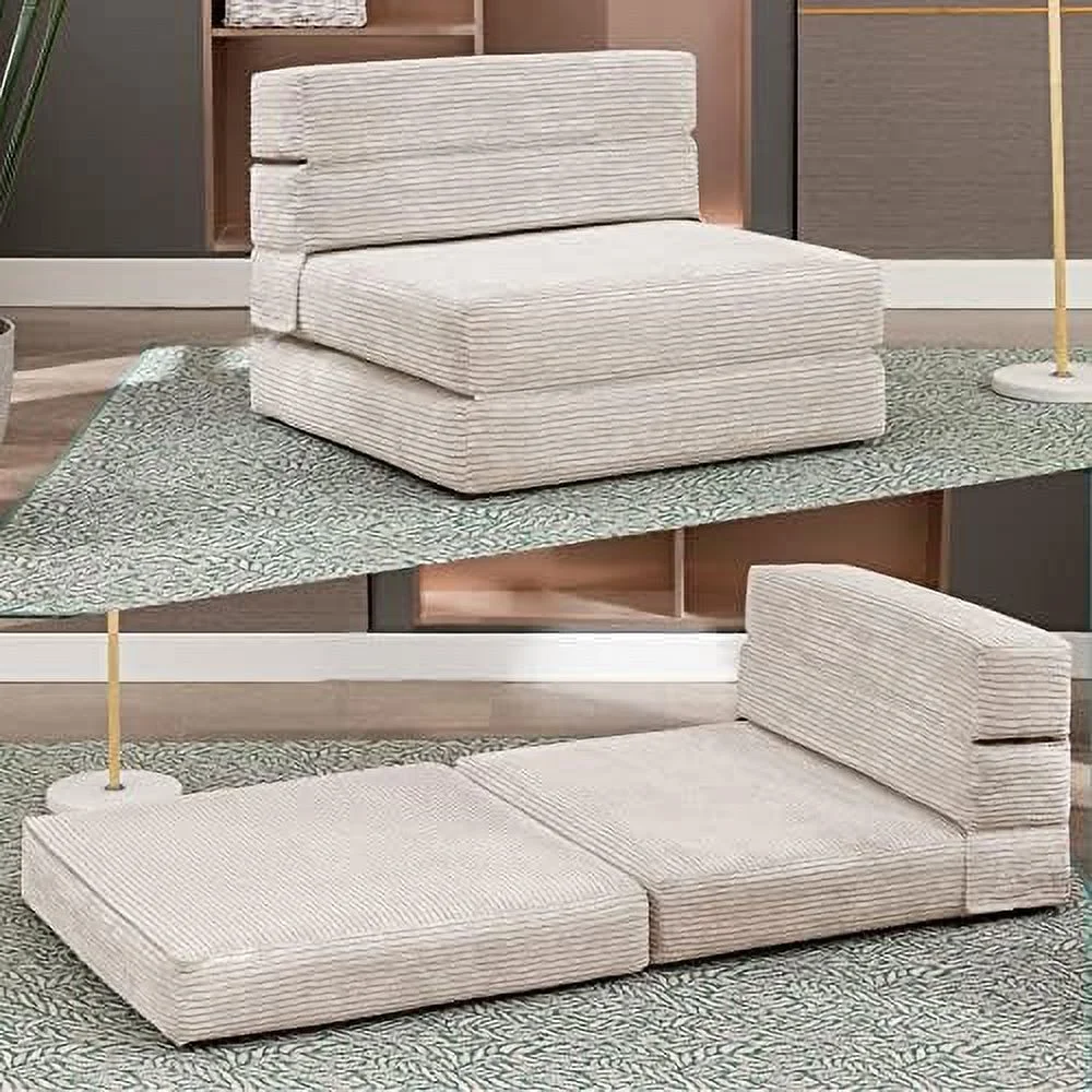 FDXCKJP Floor Sofa Couch  Convertible Futon Sofa Bed with Memory Foam  3 in 1 Foldable Couch Bed  Pull Out Sleeper Sofa for Living Room/Apartment/Office (Beige  Single)