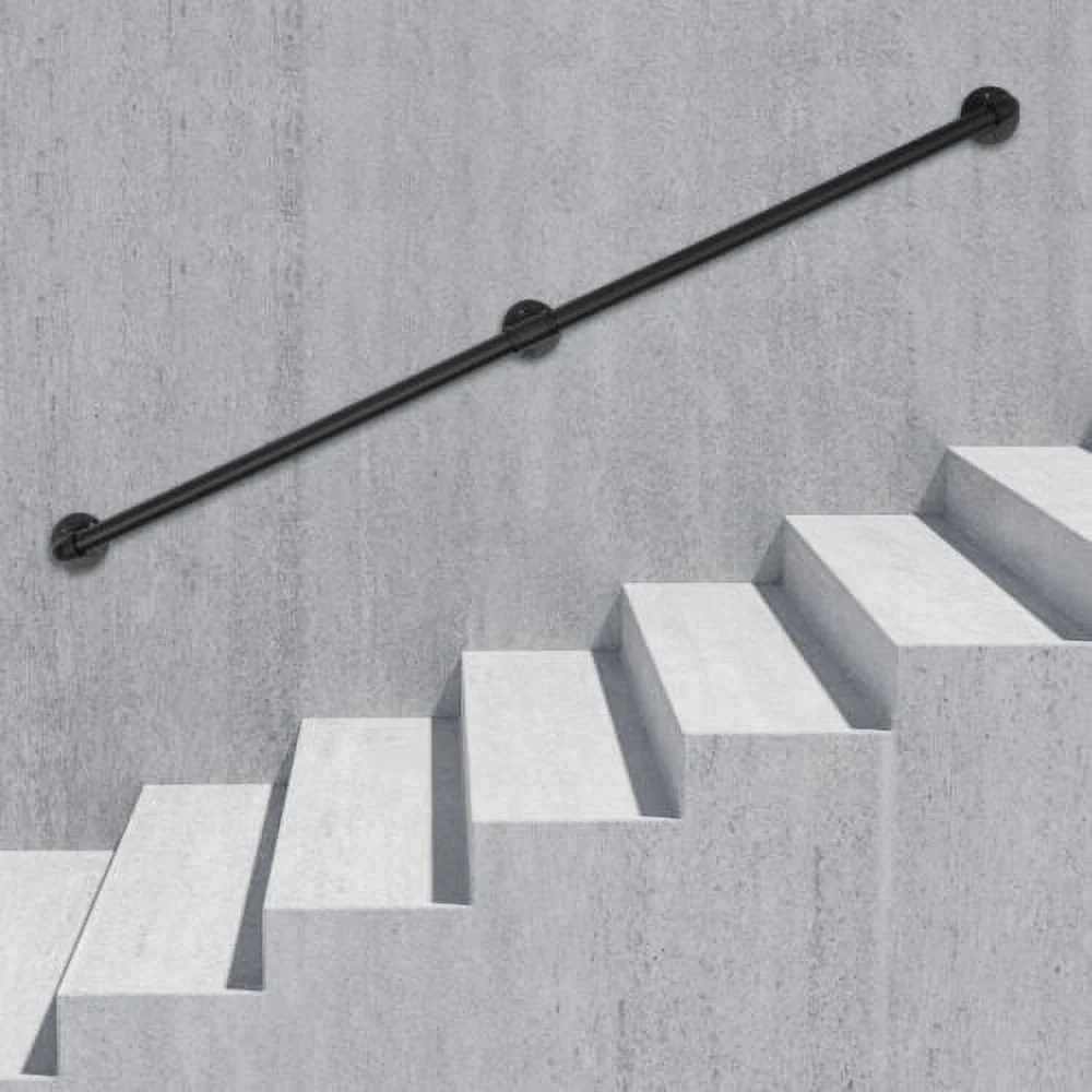 5ft Wall-mounted Handrail Stair Hand Rails Staircase Pipe Metal Handrail Black