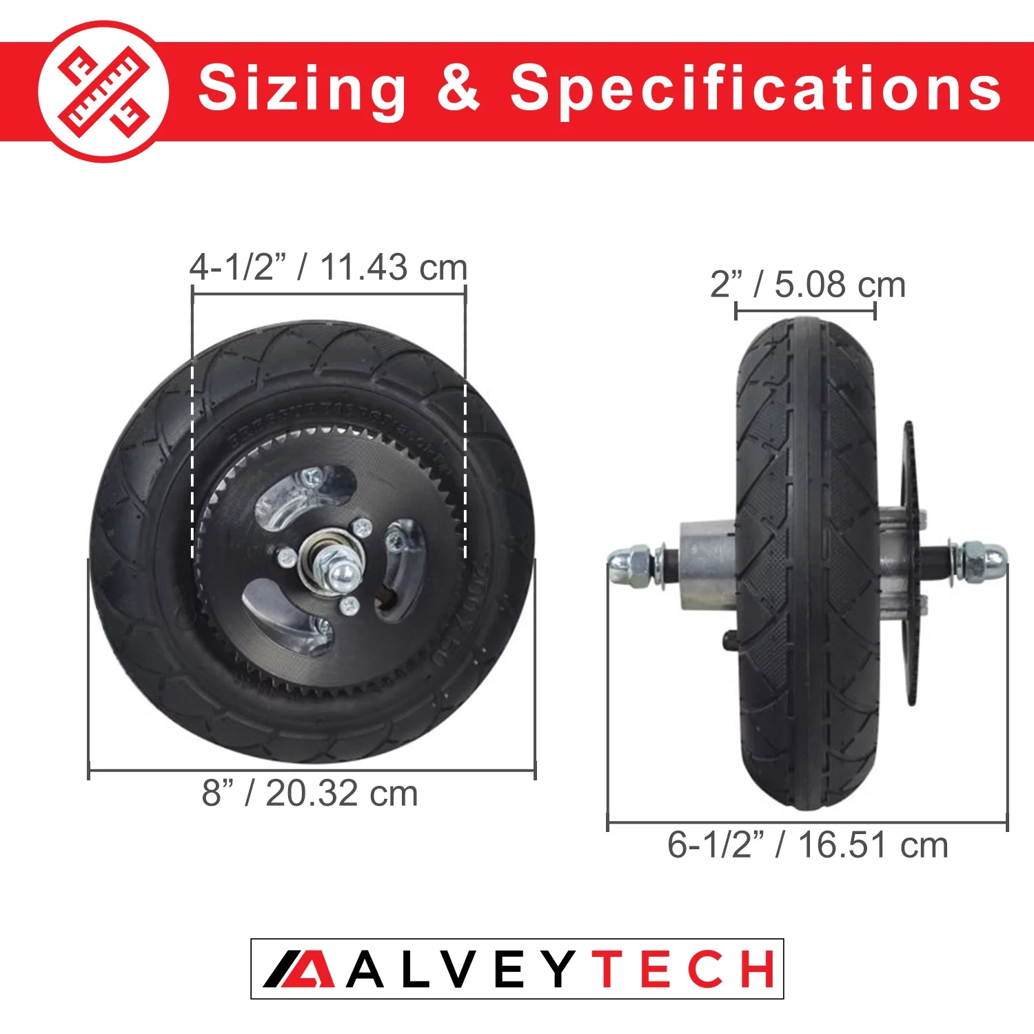 AlveyTech Replacement 200x50 Front Wheel Assembly for the Razor Crazy Cart (Versions 5 and Up)
