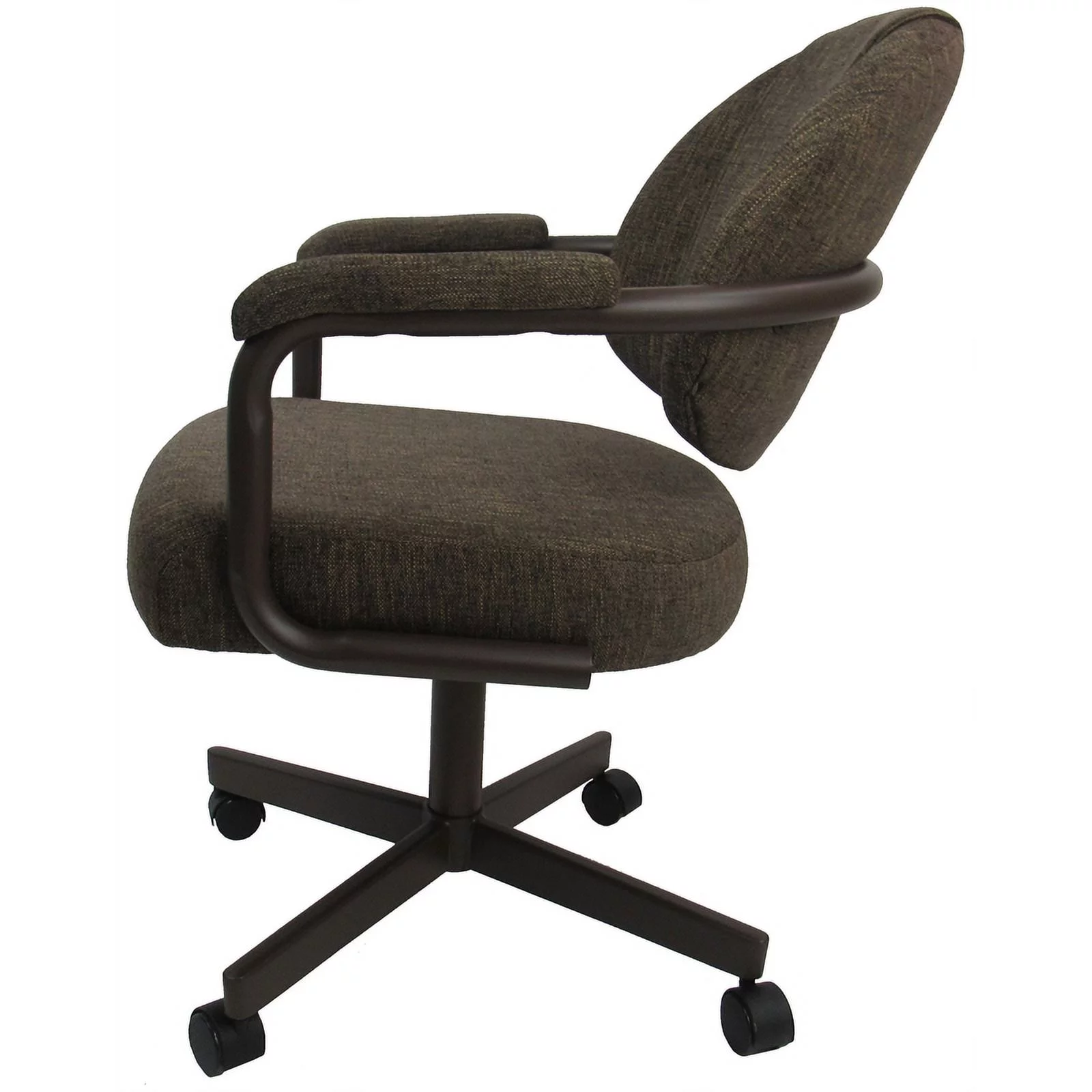 Pemberly Row Swivel Tilt Dining Arm Caster Chair Brown Fabric on Brown Frame