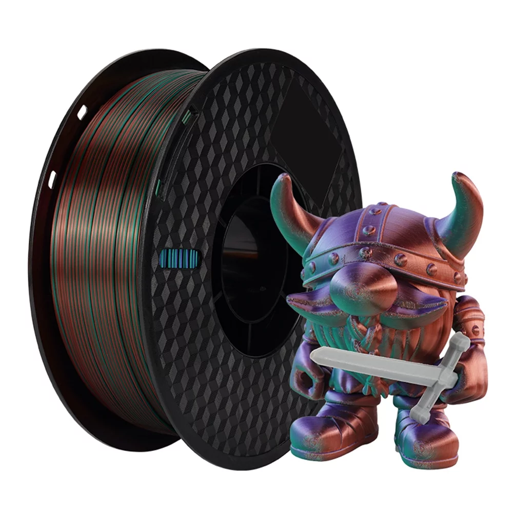 KINGROON 3D Printer Printing Material- Triple Color Silk PLA Filament 1KG 1.75mm, Silver Green Purple, Eco-friendly Spool with Accurate Dimensional Accuracy, Perfect for Various Scenes