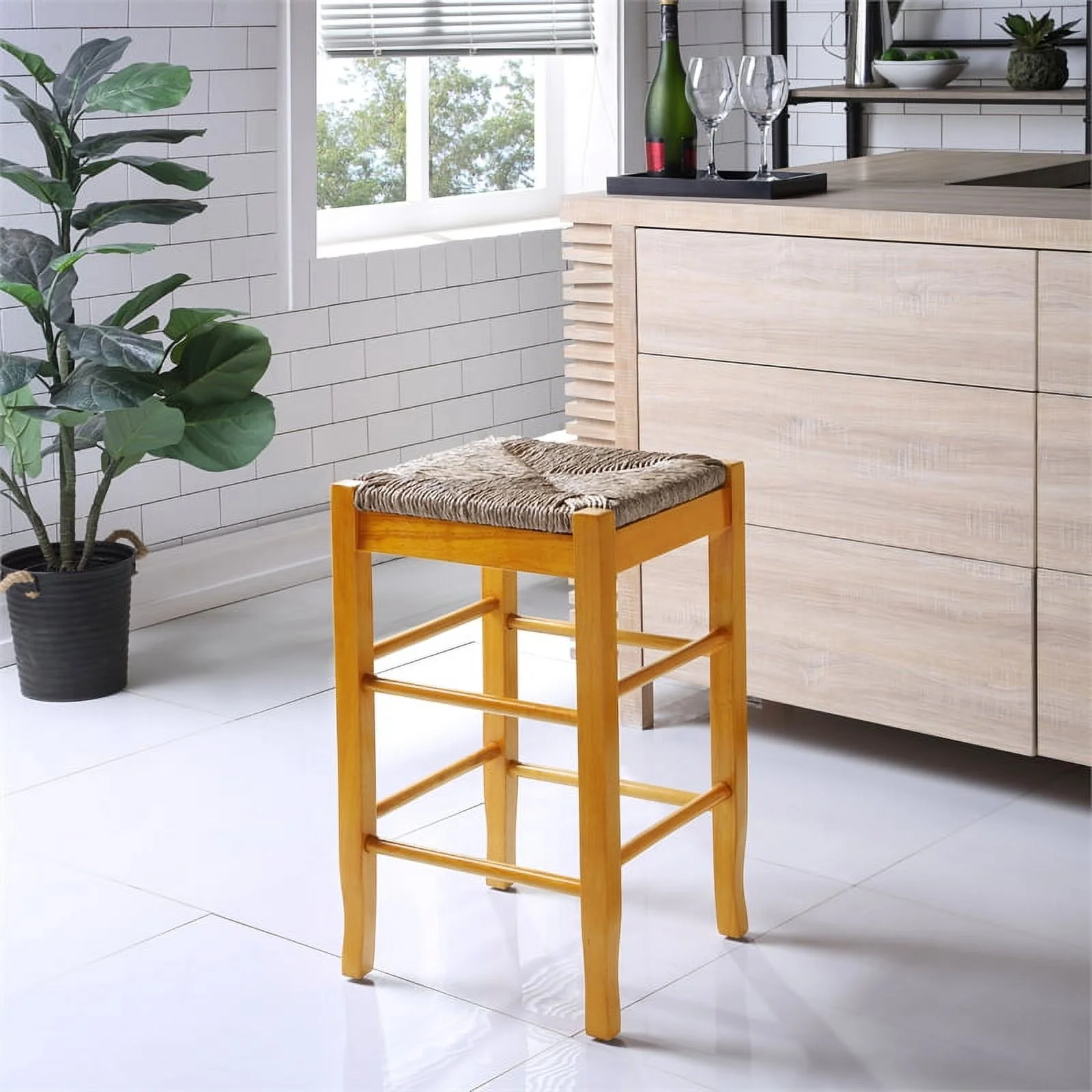 Boraam Square Rush Backless Counter Stool - Oak