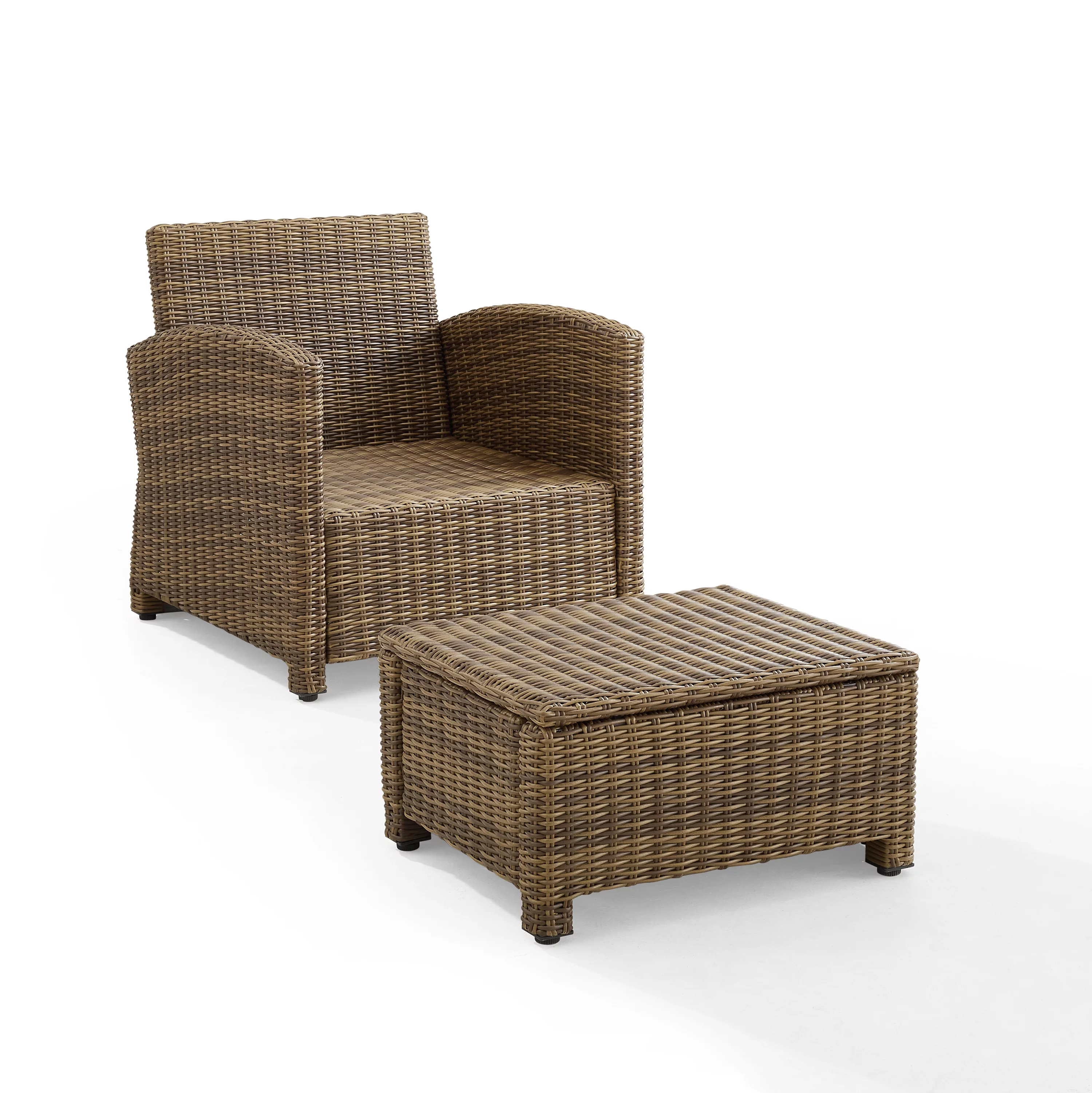 Crosley Furniture Bradenton 2PC Wicker / Rattan Armchair & Ottoman in Navy/Brown