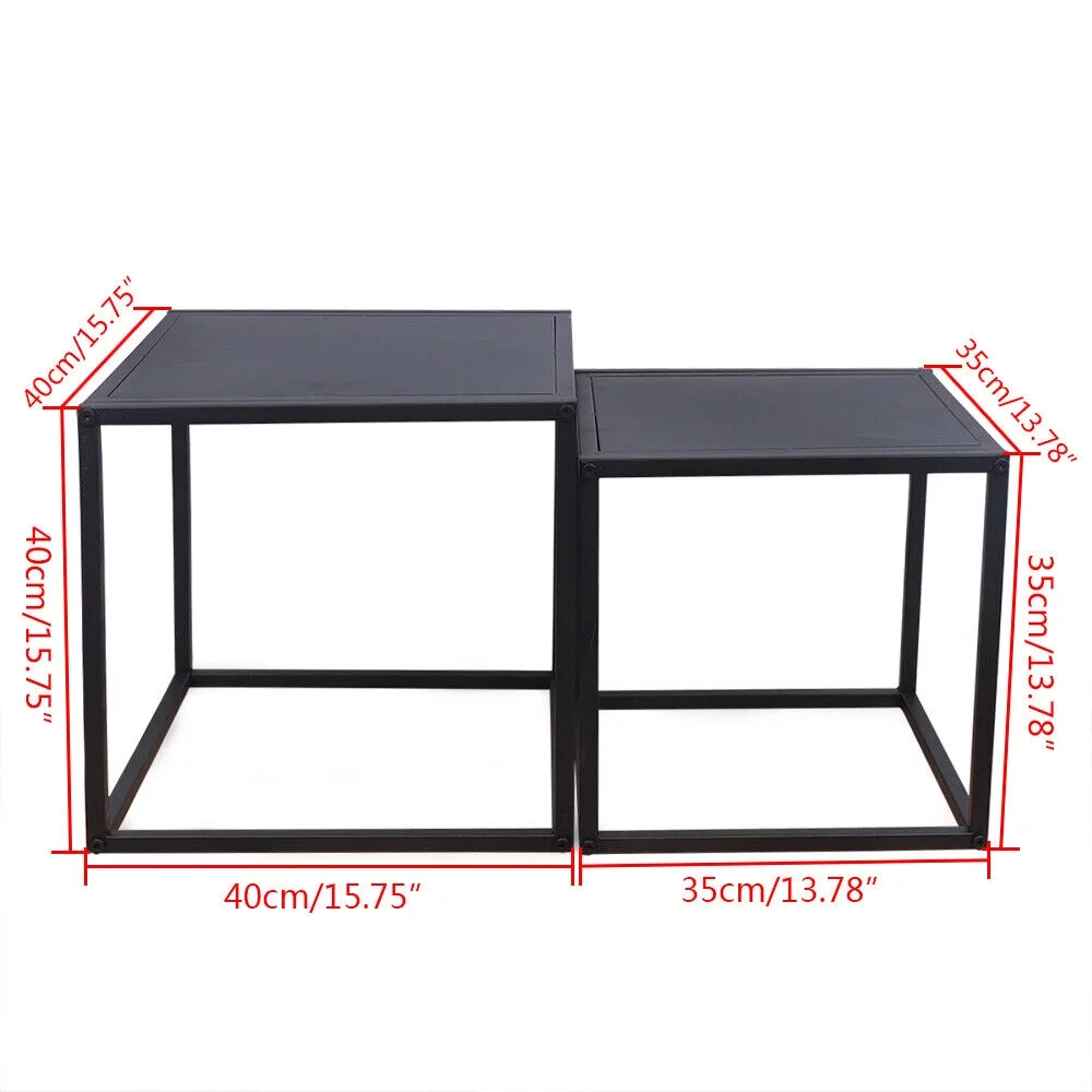 2PC Modern Metal Square Tray Coffee Table End Table Side Table Matte Black Plate