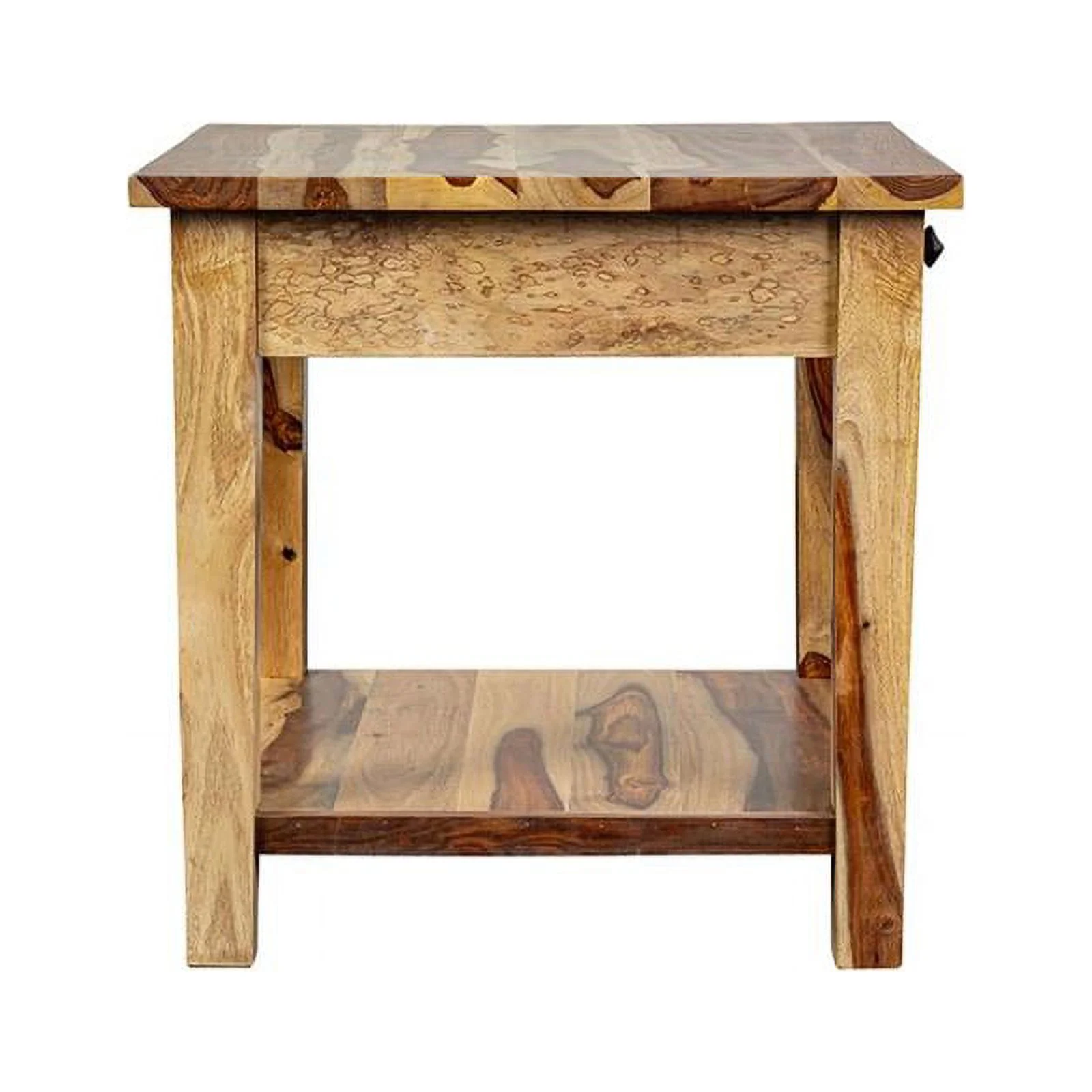 Home Square Solid Wood End Table with Drawer in Natural - Set of 2