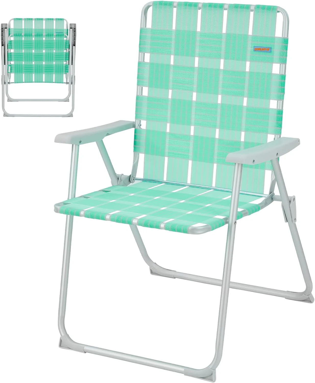 YANPO Folding Webbed Lawn Beach Chair - Oversized 17-in High Beach Chair for Adults Heavy Duty,Aluminum High Seat Camping Chair for Outdoor Garden Park Backyard
